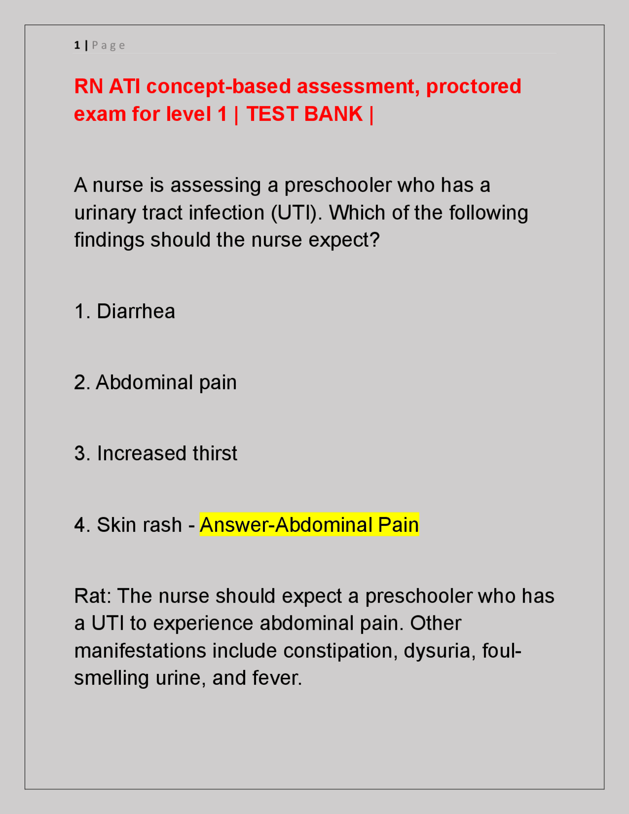 RN ATI concept-based assessment, proctored exam for level 1 | TEST BANK ...