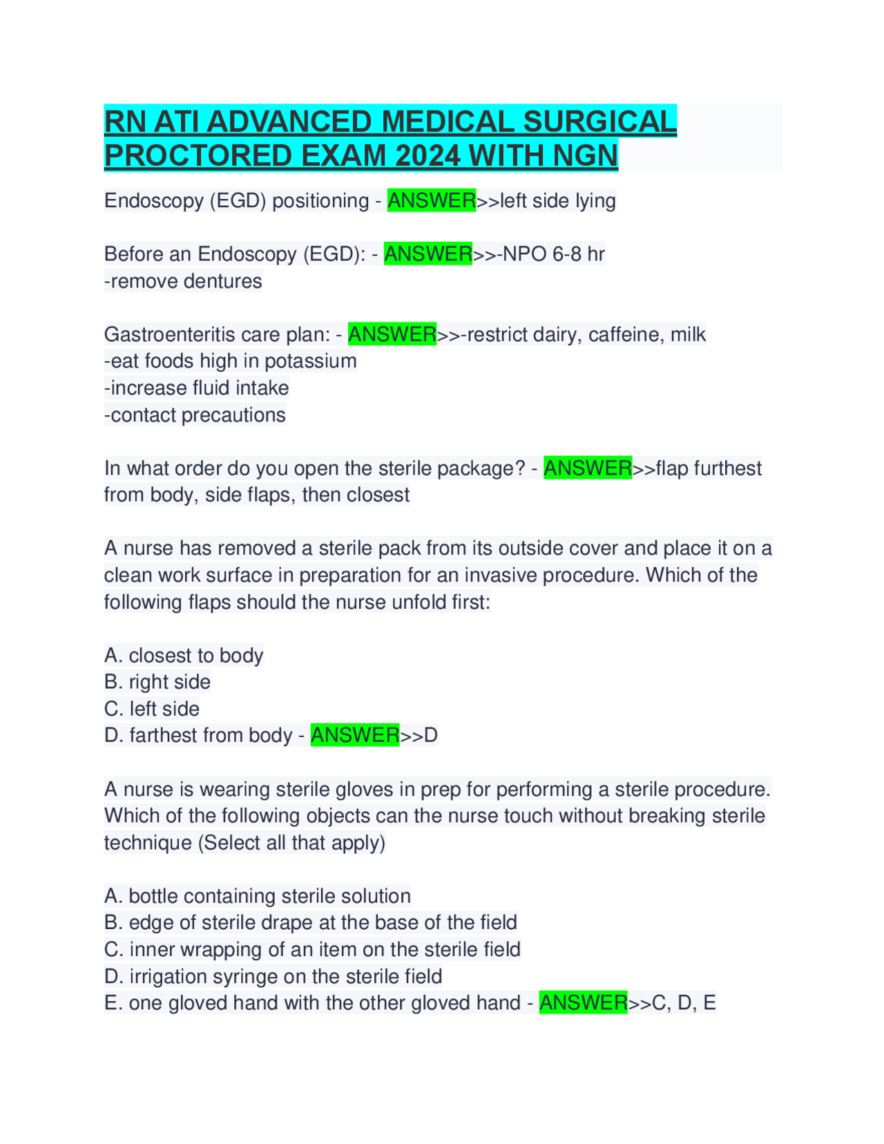 RN ATI ADVANCED MEDICAL SURGICAL PROCTORED EXAM 2024 WITH NGN | Exams ...
