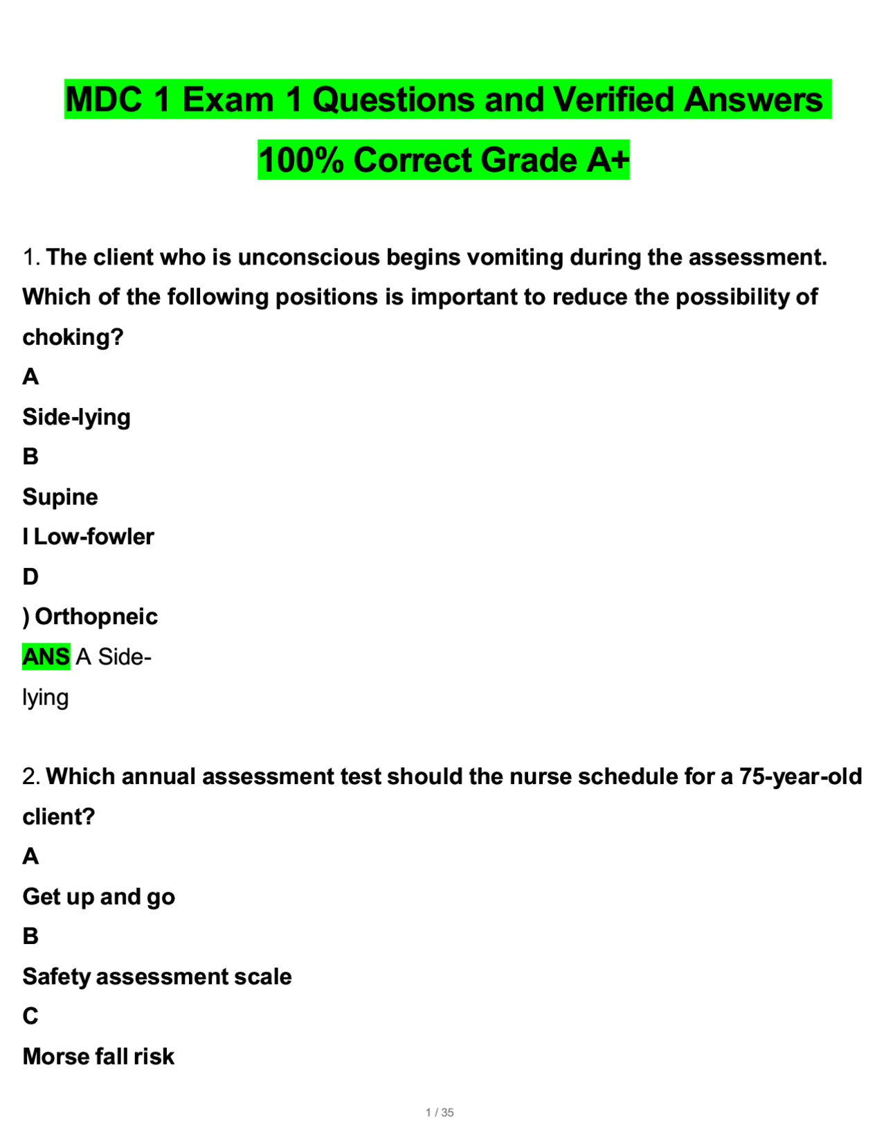 Rasmussen MDC 1 Exam 1 Questions & Answers 2025/2026 | 100% Verified ...