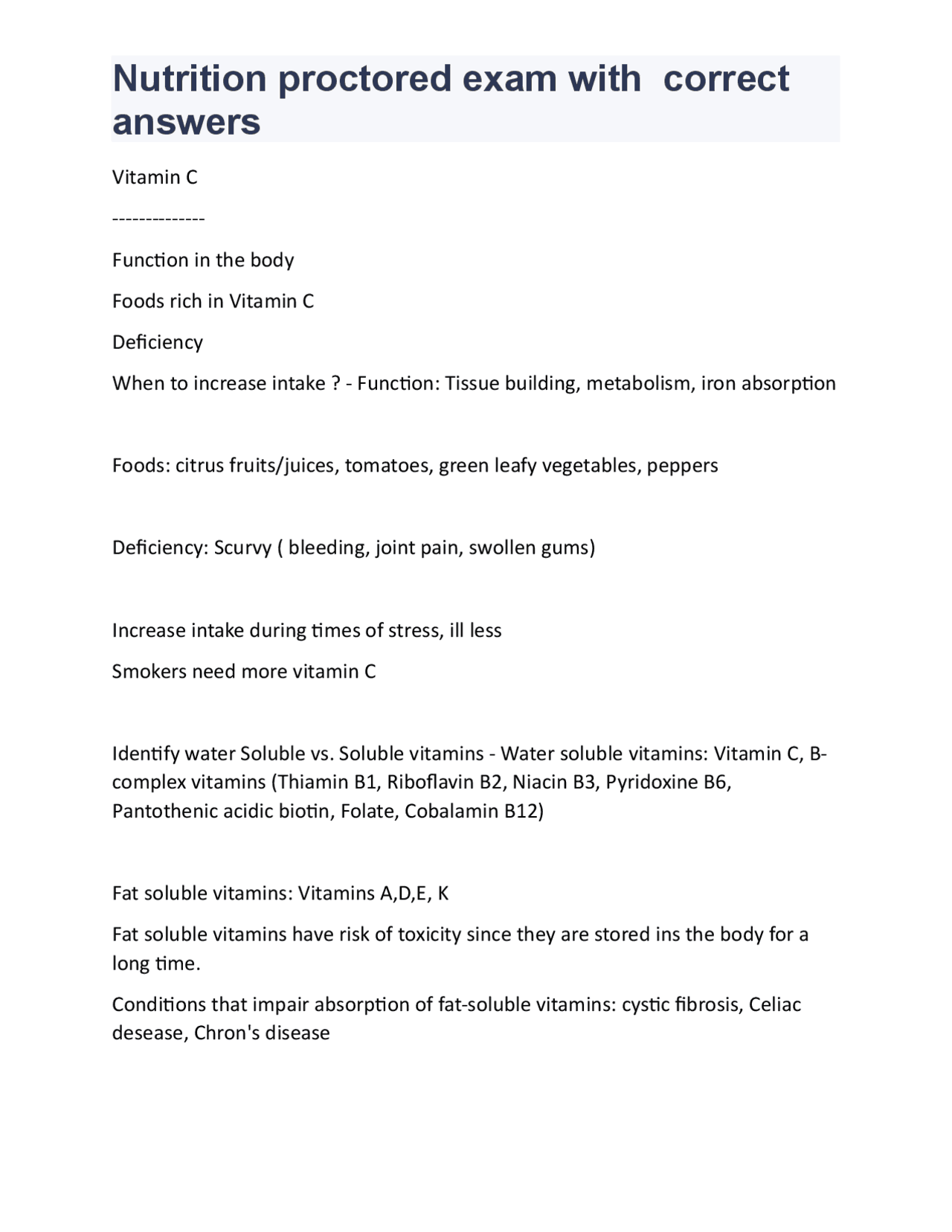 Nutrition proctored exam with correct answers | Exams Nursing | Docsity