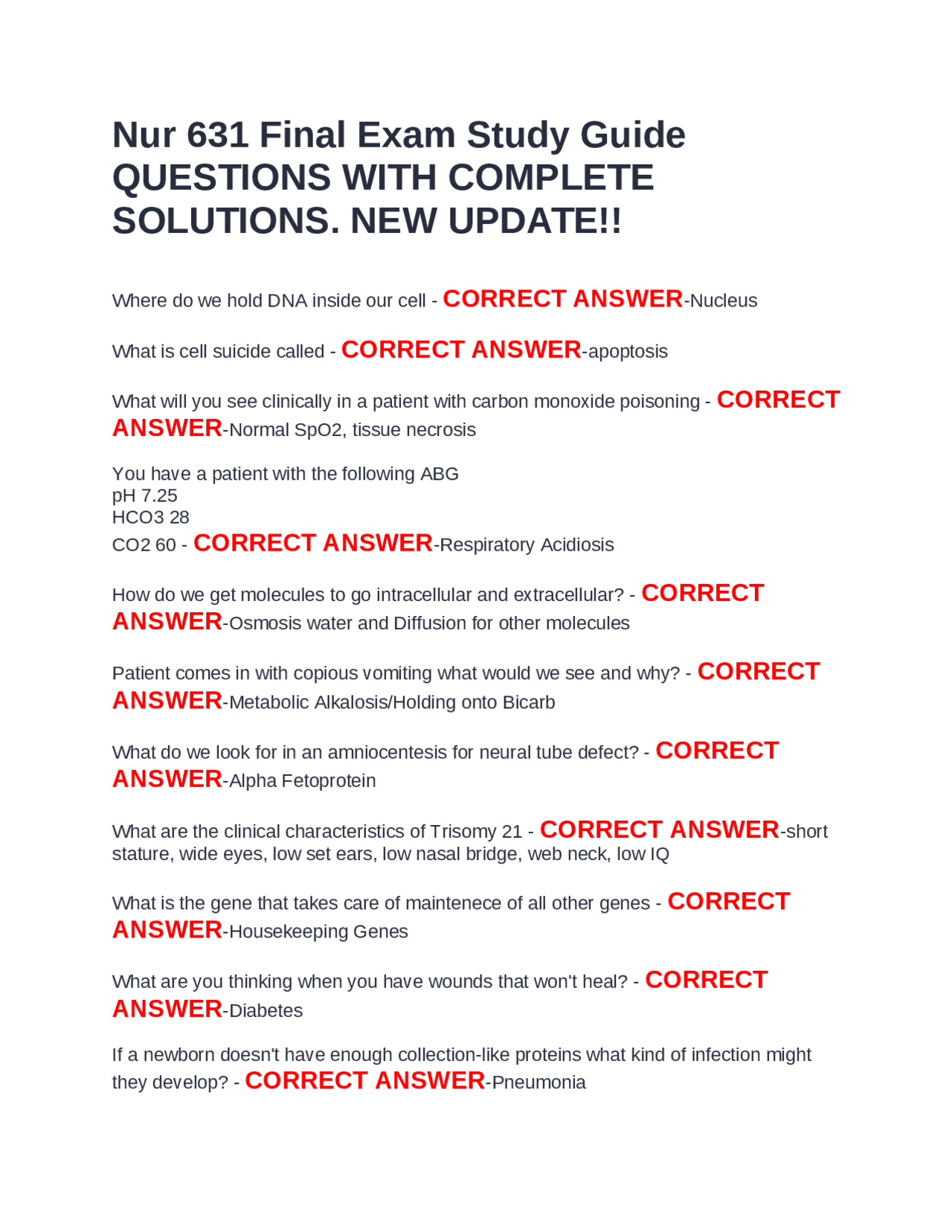 Nur 631 Final Exam Study Guide: Questions and Answers | Exams Nursing ...