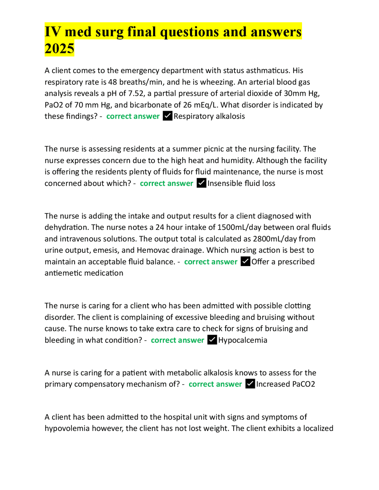 Medical-Surgical Nursing Final Exam Questions and Answers | Exams ...
