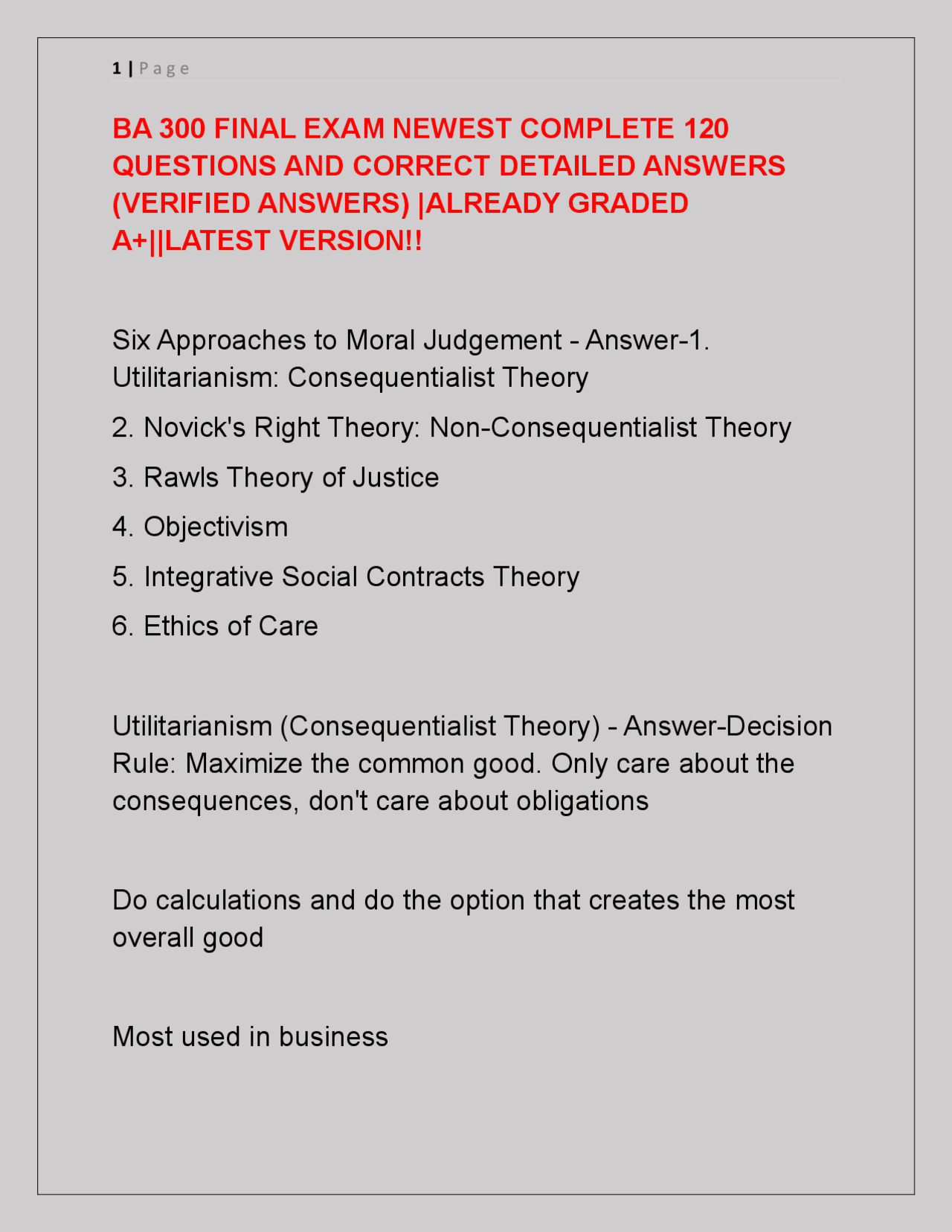 BA 300 FINAL EXAM NEWEST COMPLETE 120 QUESTIONS AND CORRECT DETAILED ...