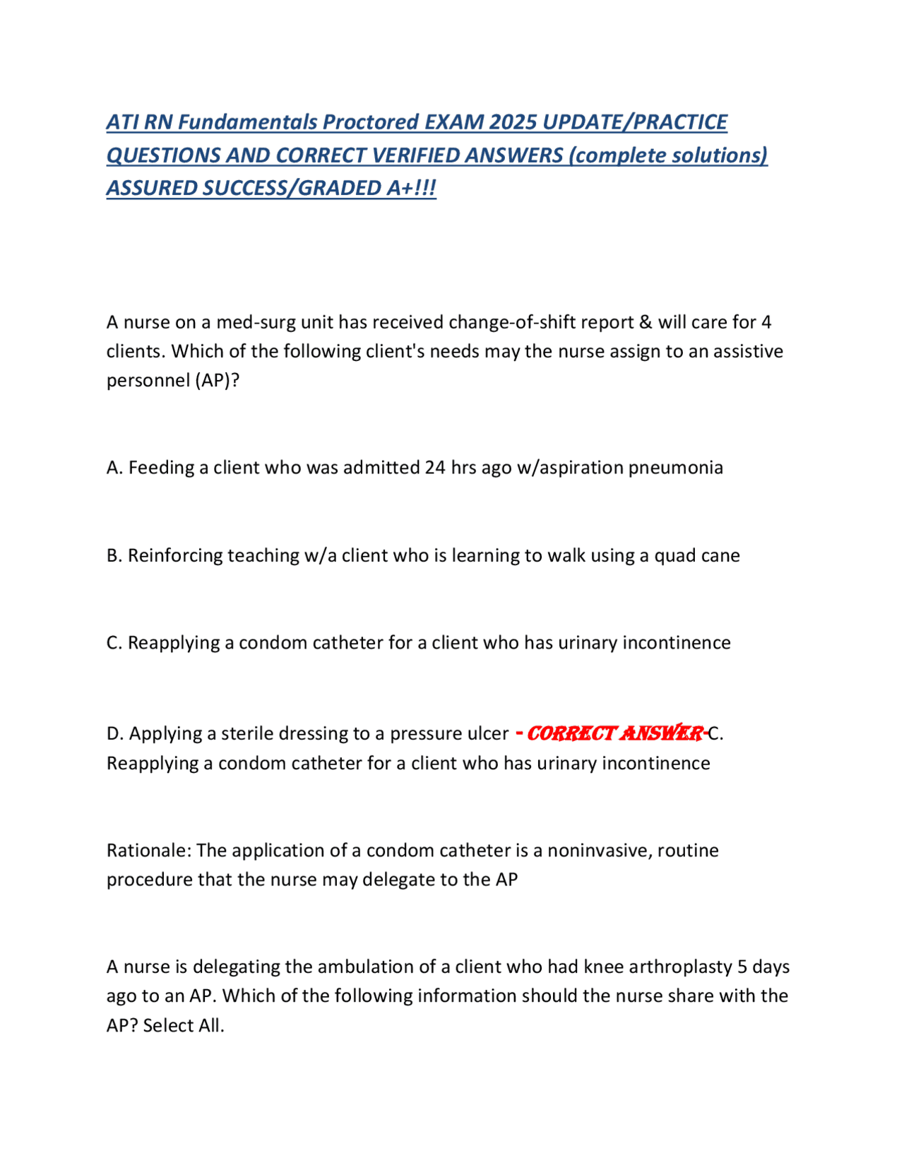 ATI RN Fundamentals Proctored EXAM 2025 UPDATE/PRACTICE QUESTIONS AND ...