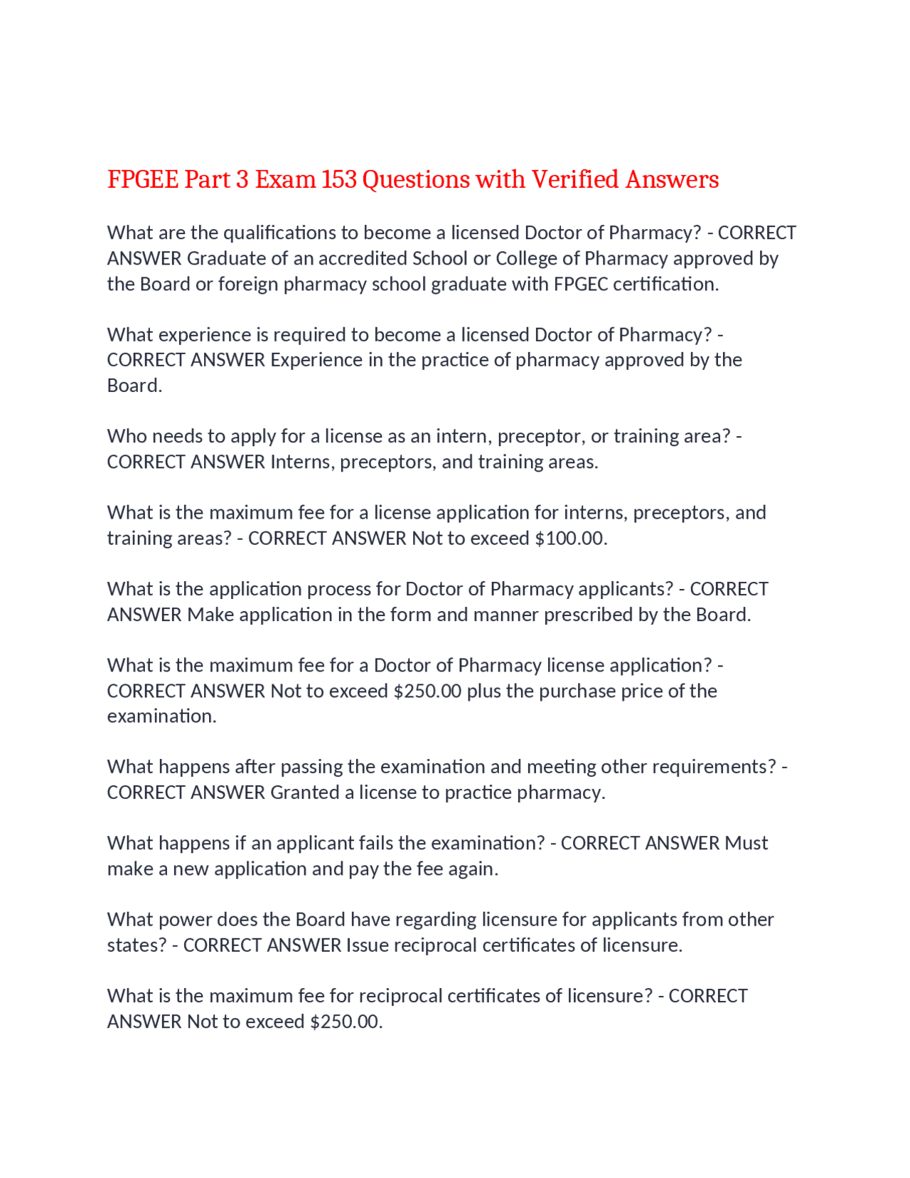 FPGEE Part 3 Exam 153 Questions with Verified Answers,100% CORRECT ...