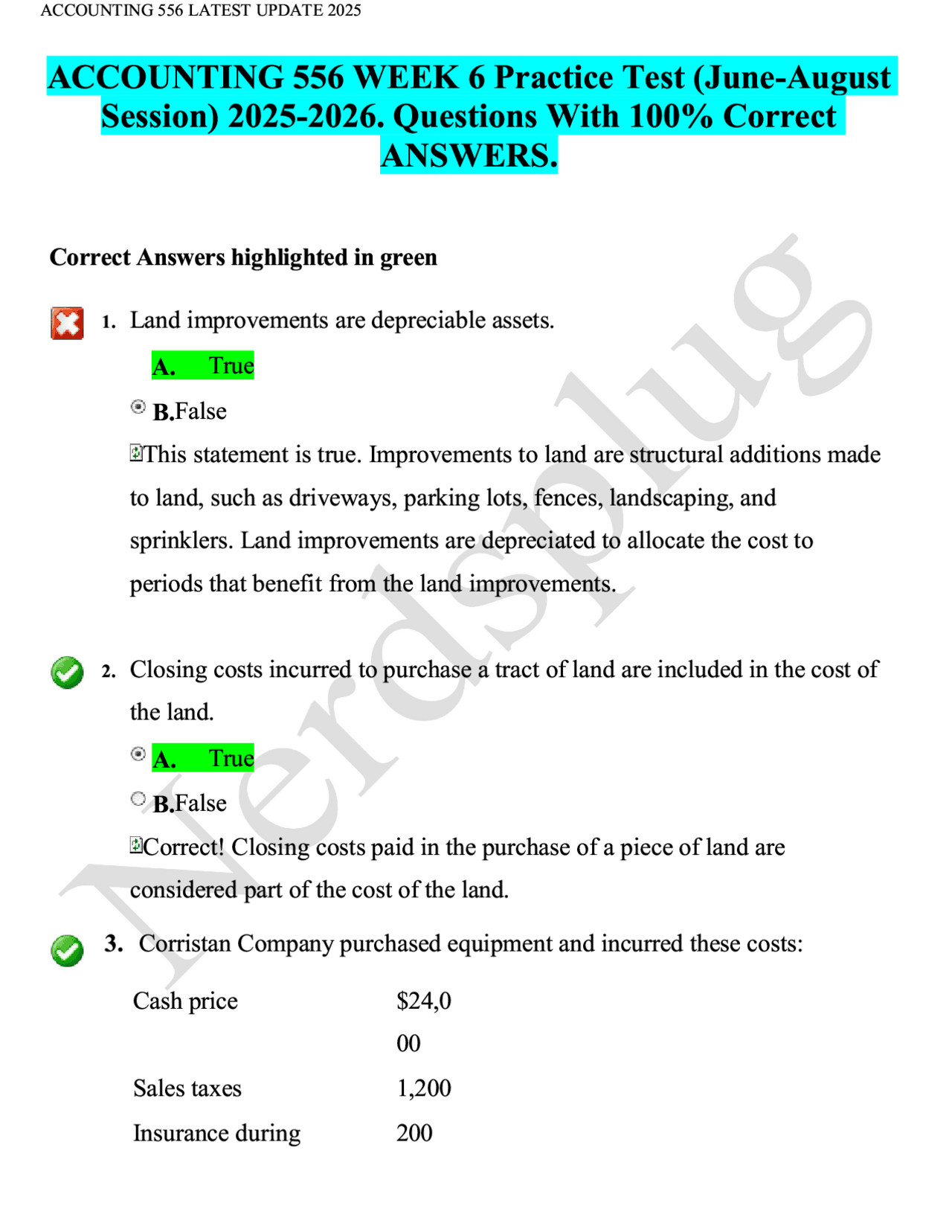ACCOUNTING 556 WEEK 6 Practice Test (June-August Session) 2025-2026 ...