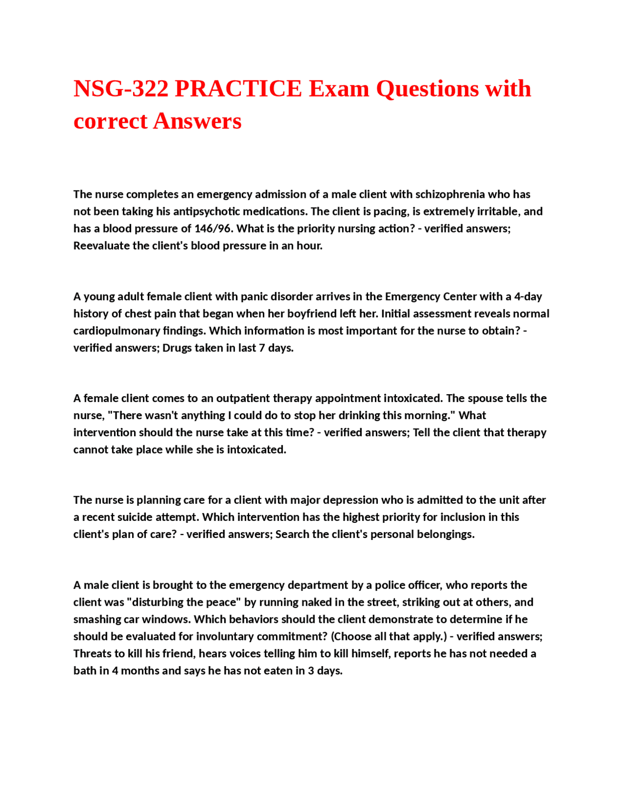 NSG-322 PRACTICE Exam Questions with correct Answers. | Exams Nursing ...