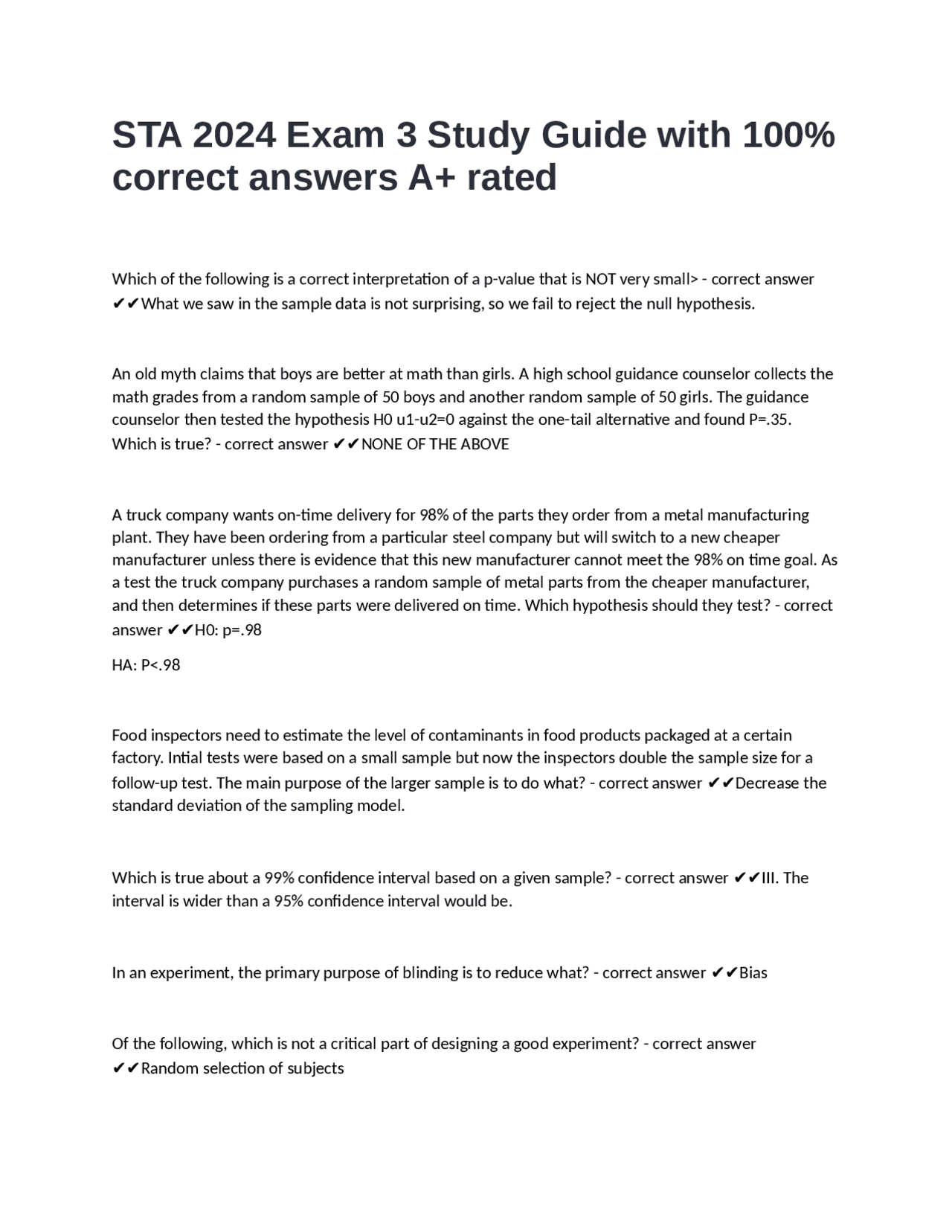 STA 2024 Exam 3 Study Guide with 100% correct answers A+ rated-11.docx ...