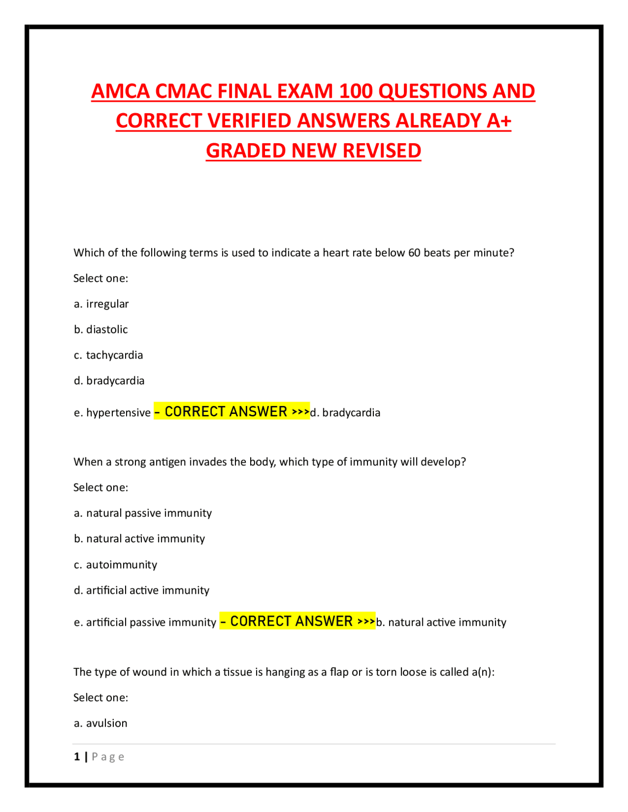 AMCA CMAC FINAL EXAM 100 QUESTIONS AND CORRECT VERIFIED ANSWERS ALREADY ...