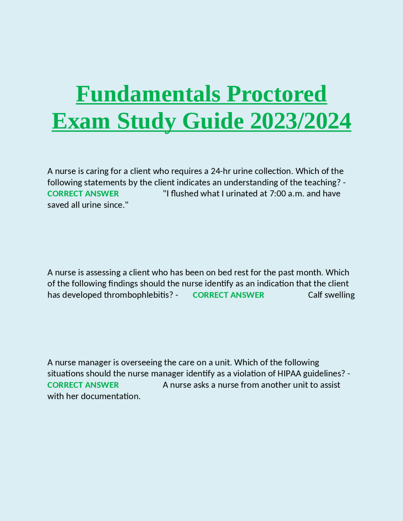ATI Fundamentals Proctored Exam Study Guide 2023/2024 | Exams Nursing ...