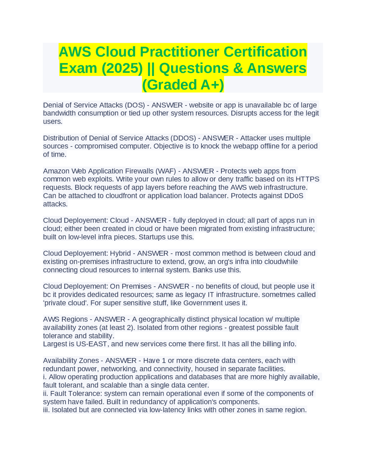 AWS Cloud Practitioner Certification Exam Questions and Answers (2025 ...