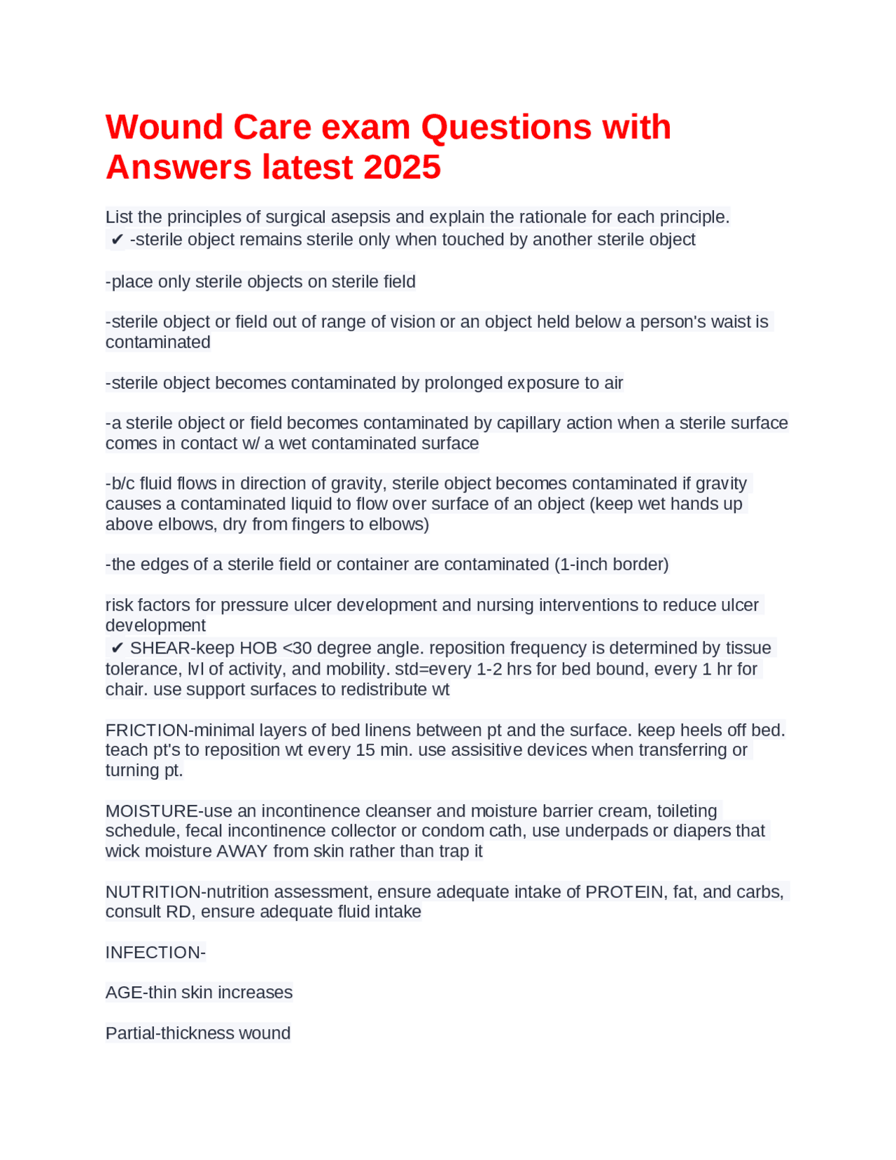 Wound Care exam Questions with Answers latest 2025 | Exams Medicine ...