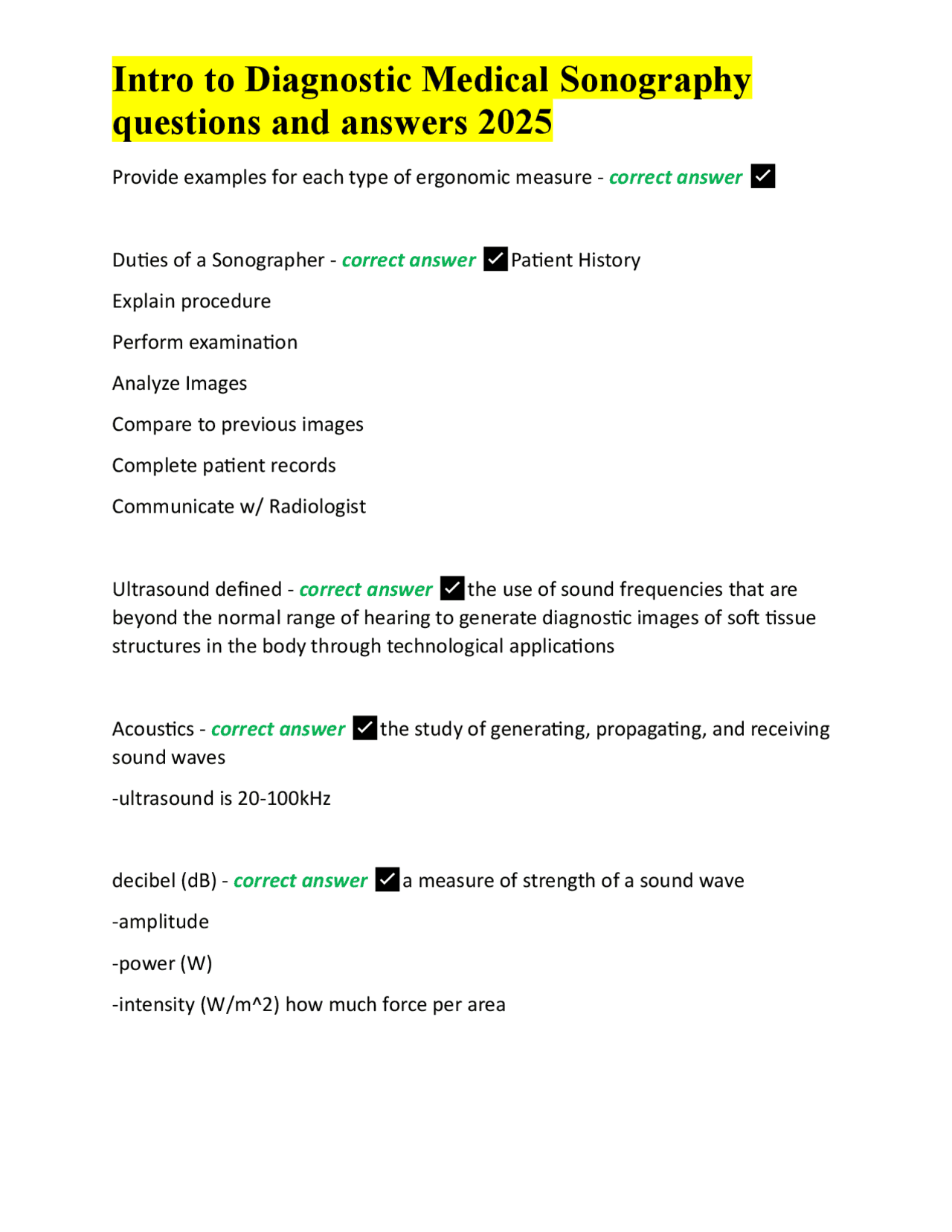 Introduction to Diagnostic Medical Sonography: Questions and Answers ...