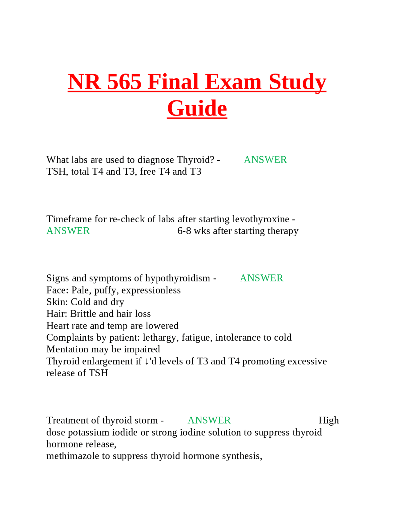 NR 565 Final Exam Study Guide: Endocrinology and Diabetes Management ...