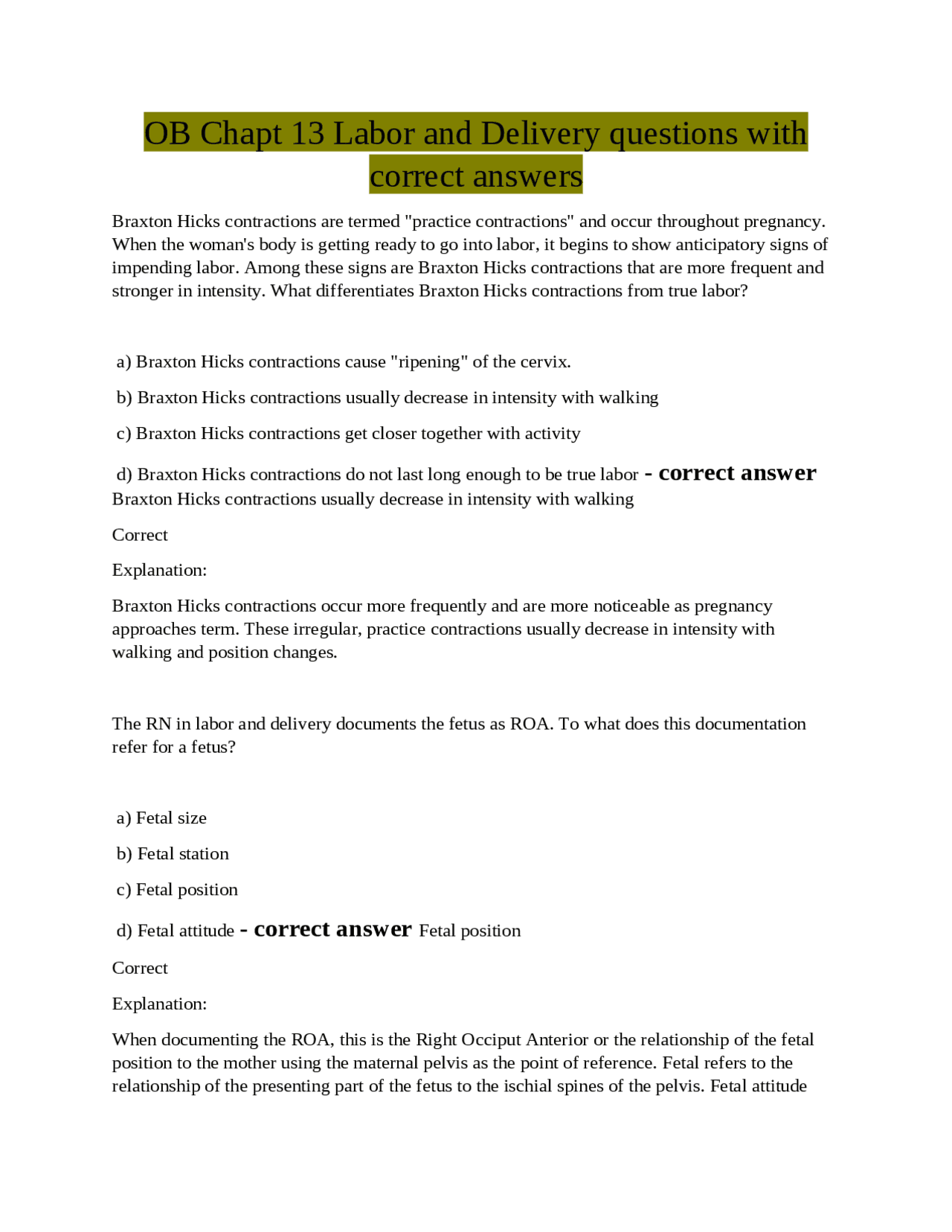 Delivery Driver Questions Labor and Delivery: Multiple Choice Questions and Answers | Exams ...
