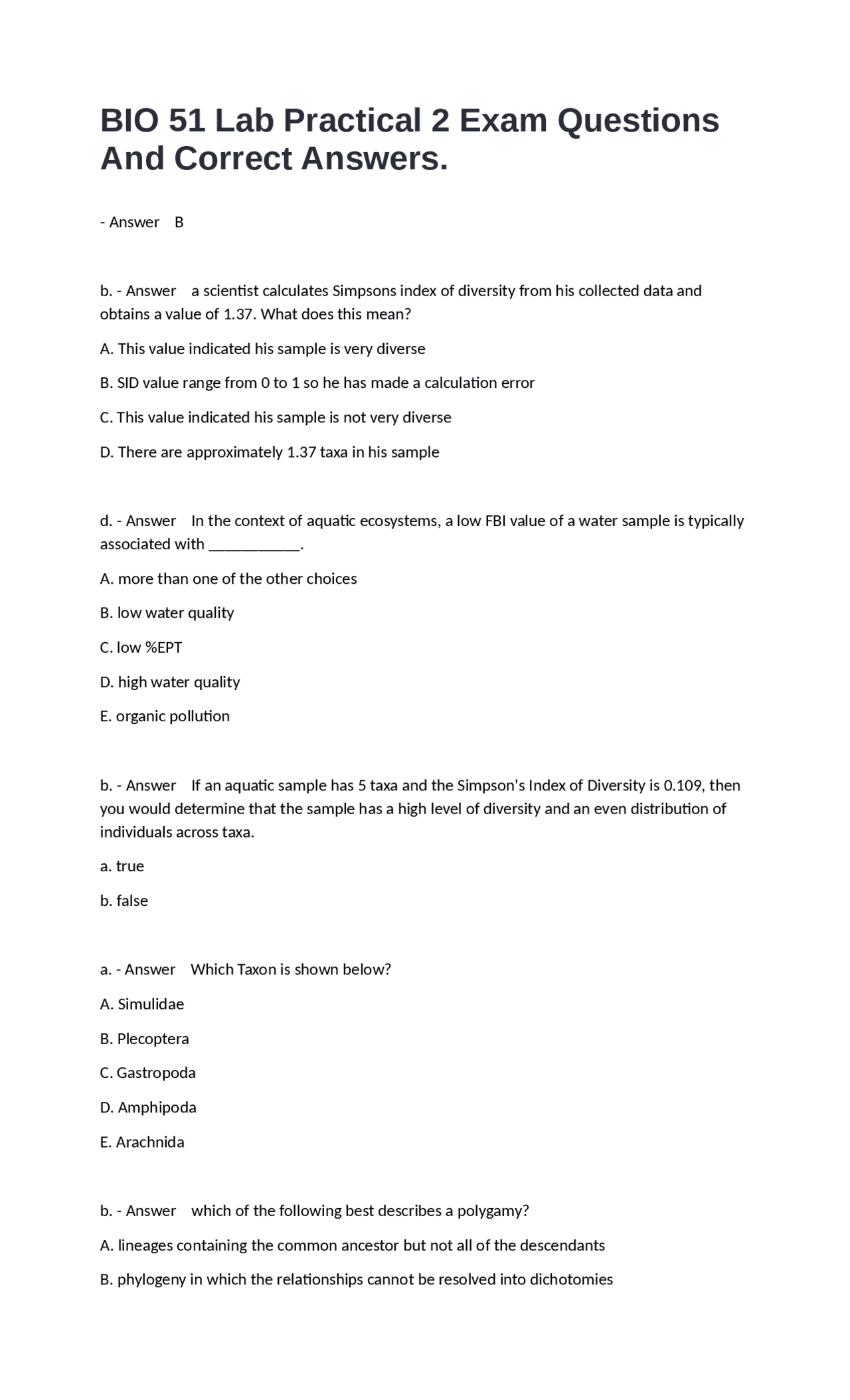 BIO 51 Lab Practical 2 Exam Questions And Correct Answers. | Exams ...
