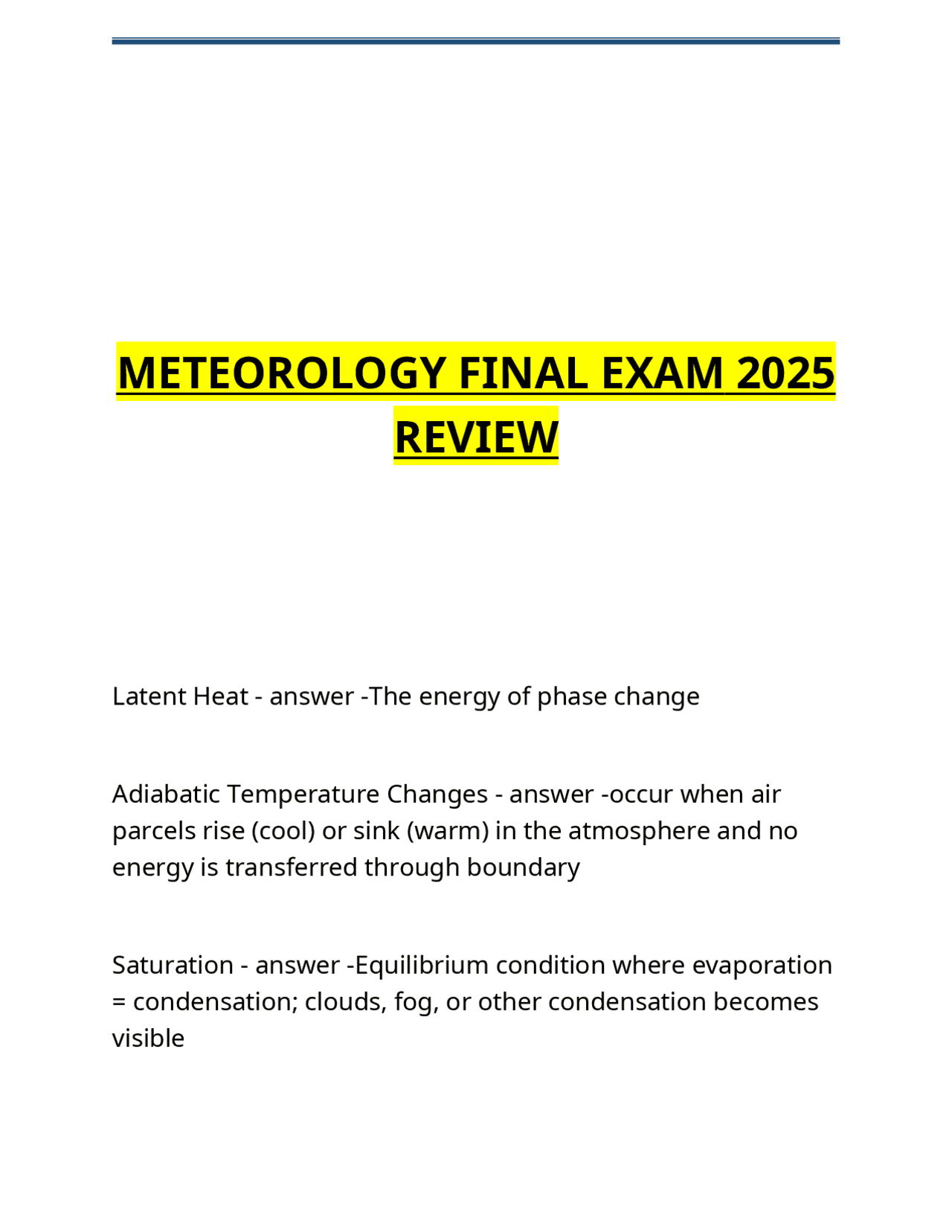 Meteorology Final Exam Review: Atmospheric Processes, Severe Weather ...