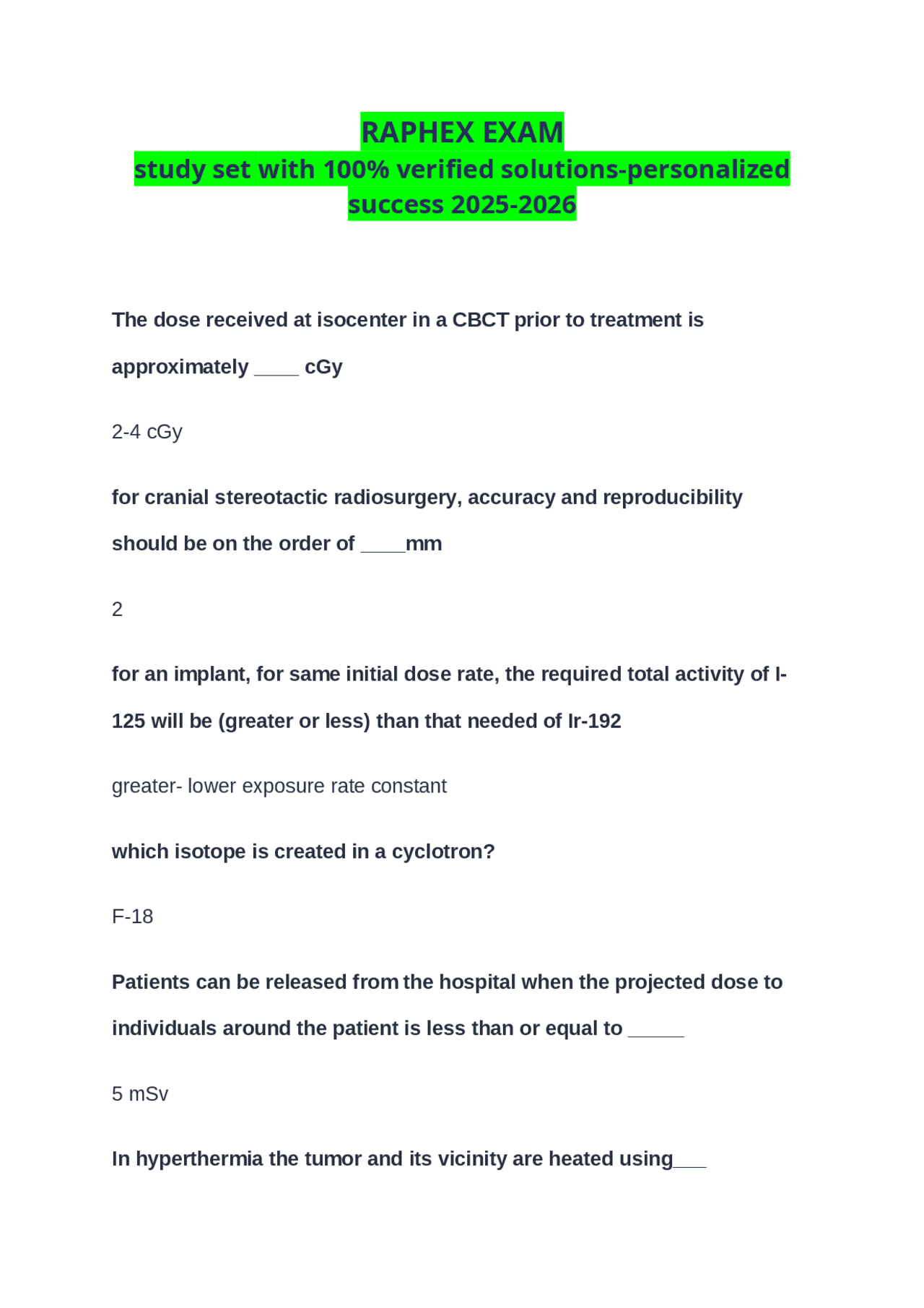 RAPHEX EXAM study set with 100% verified solutions-personalized success ...