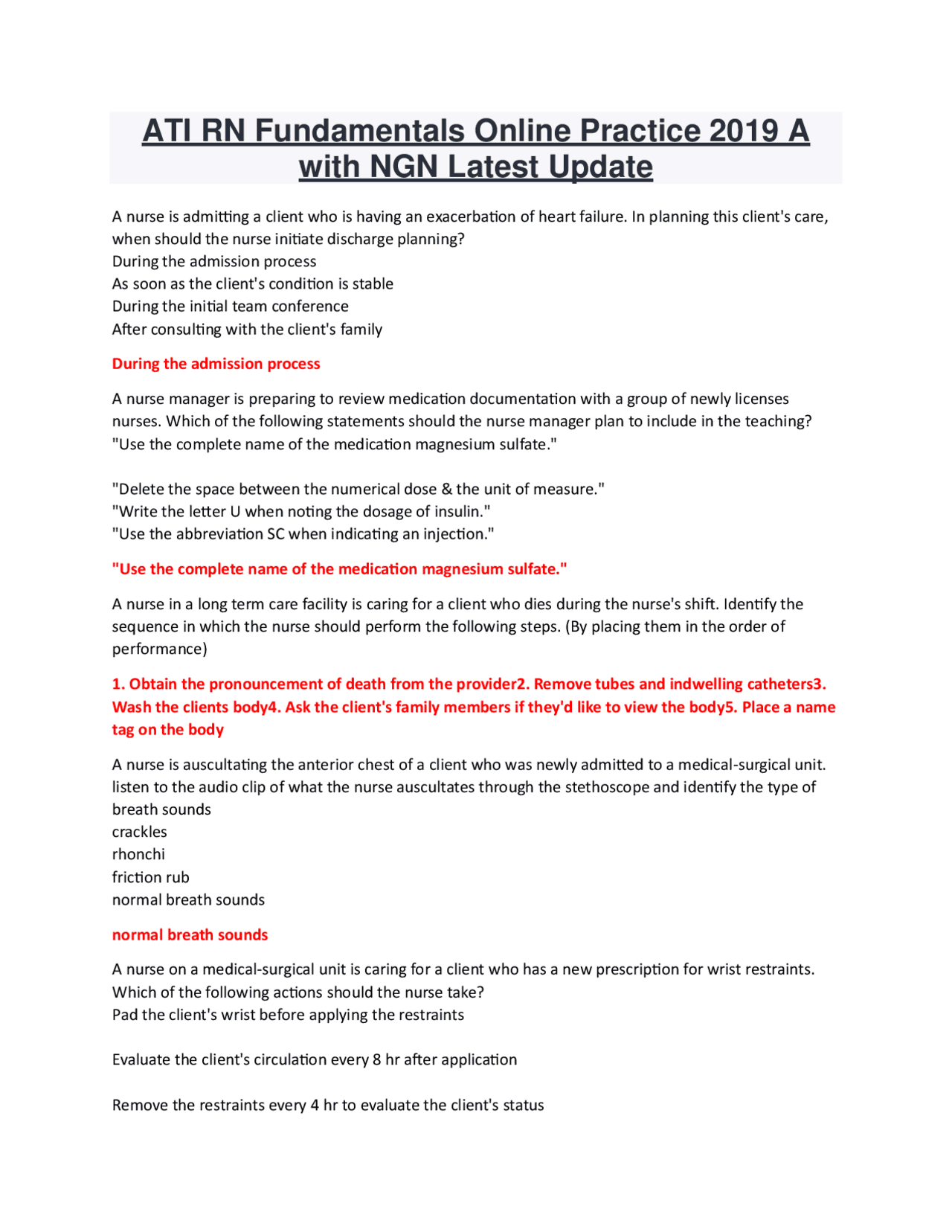 ATI RN Fundamentals Online Practice 2019 A with NGN Latest Update ...