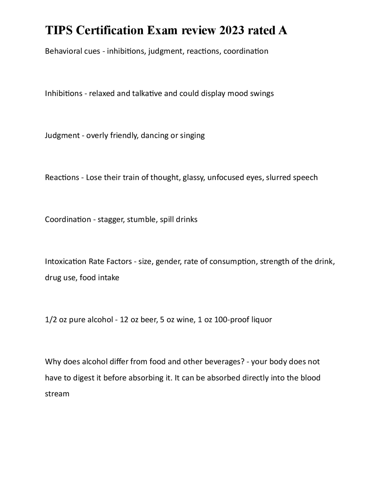 TIPS Certification Exam Review: Alcohol Awareness and Responsible ...