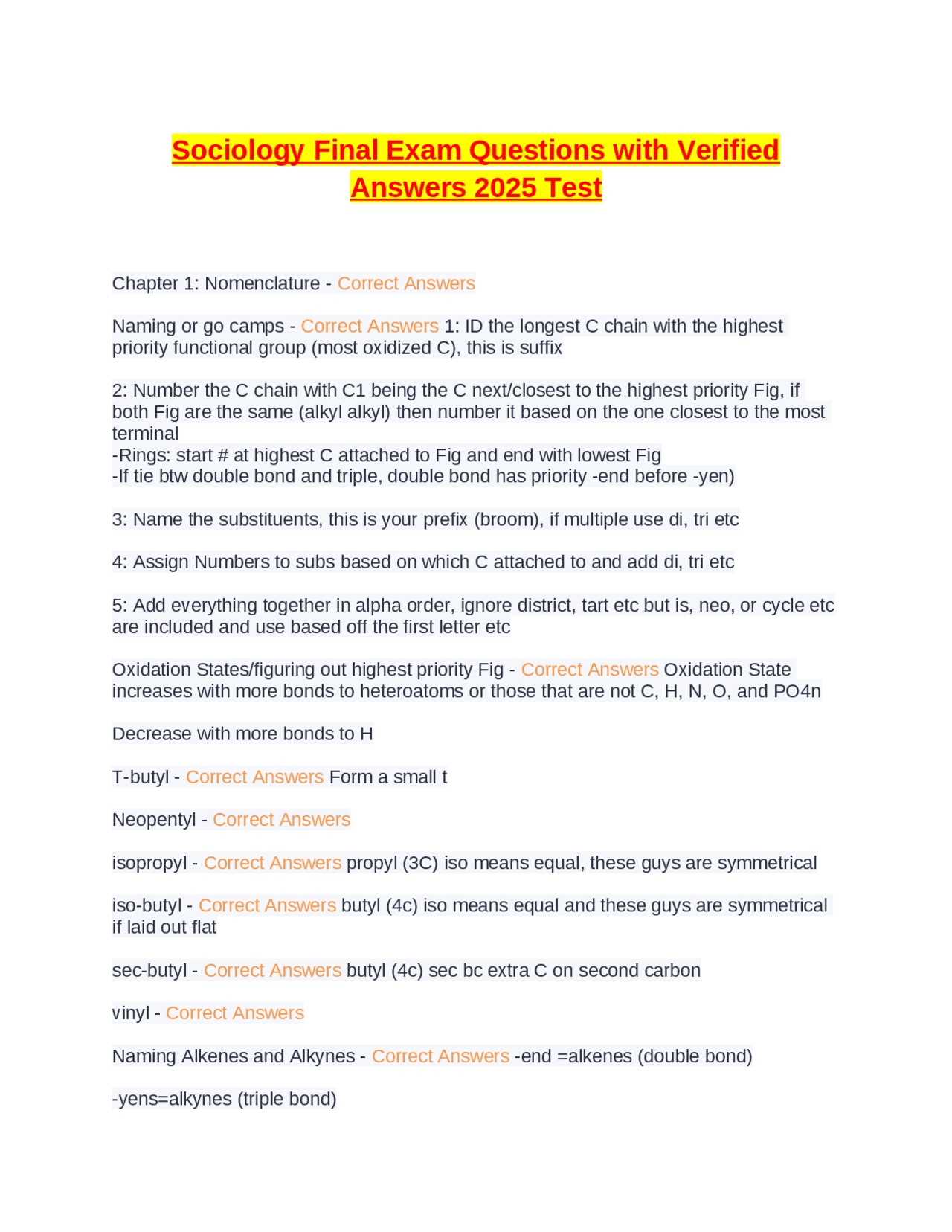 Sociology Final Exam Questions with Verified Answers 2025 Test | Exams ...