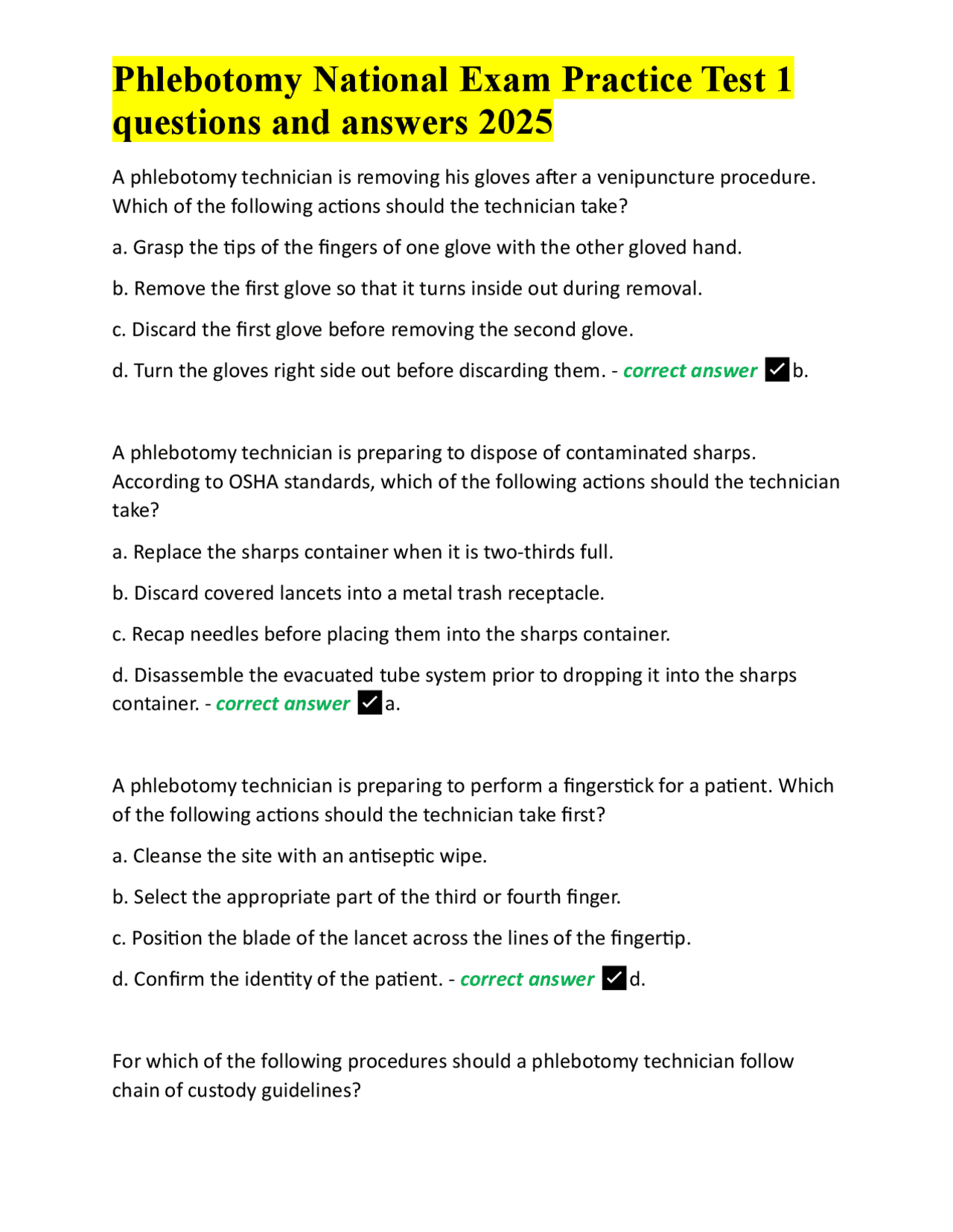 PHLEBOTOMY NATIONAL EXAM PRACTICE TEST FREE QUIZLET visual data 4