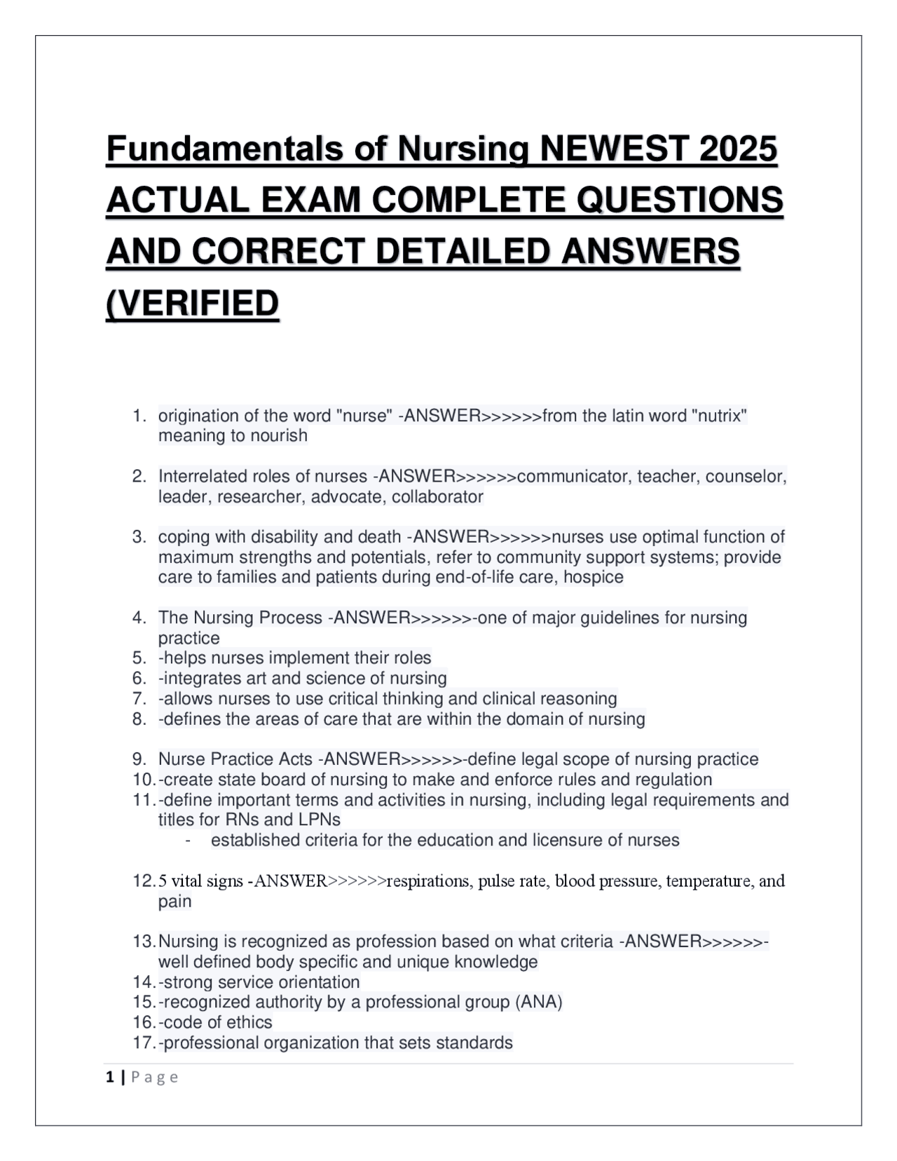Fundamentals of Nursing NEWEST 2025 ACTUAL EXAM COMPLETE QUESTIONS AND ...