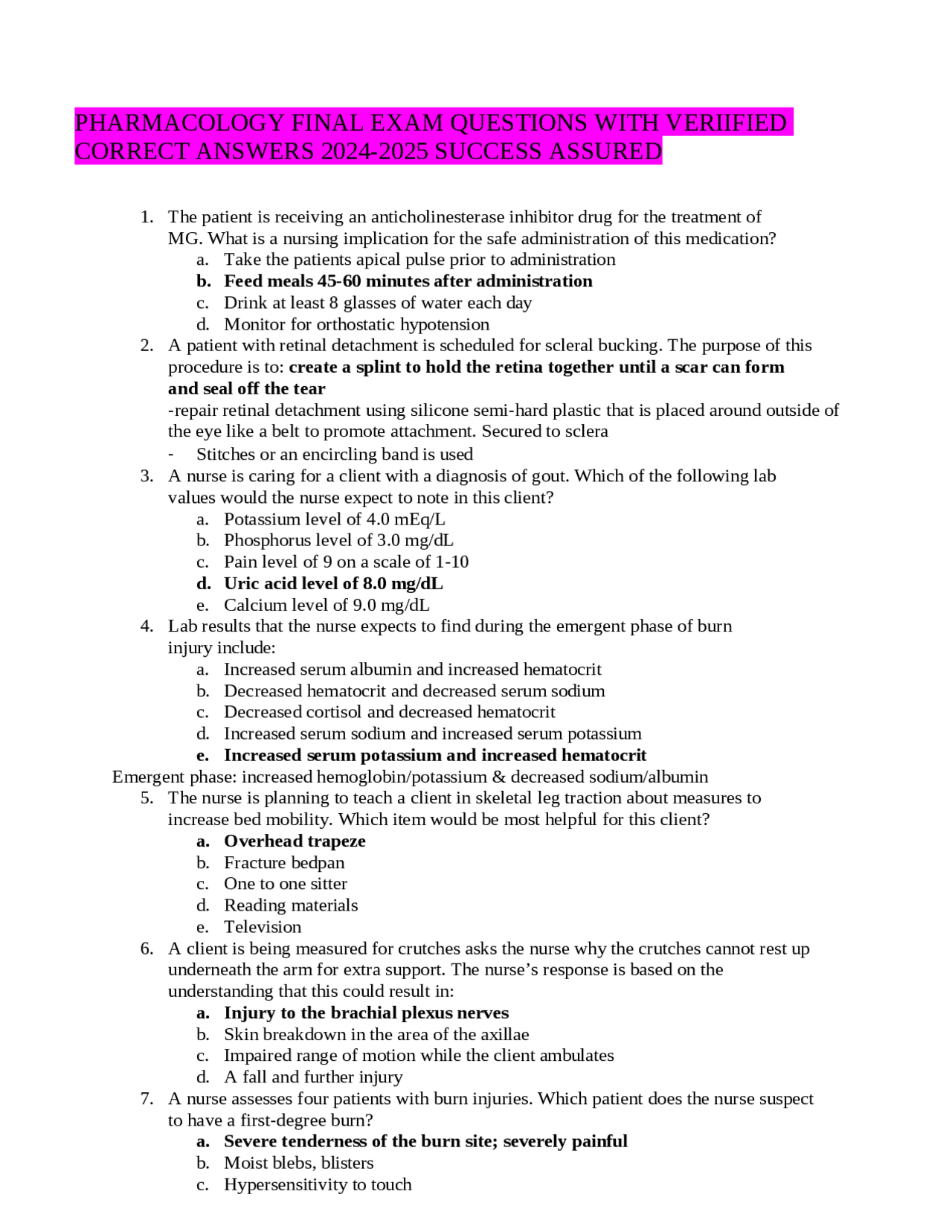 PHARMACOLOGY FINAL EXAM QUESTIONS WITH VERIIFIED CORRECT ANSWERS 2024 ...