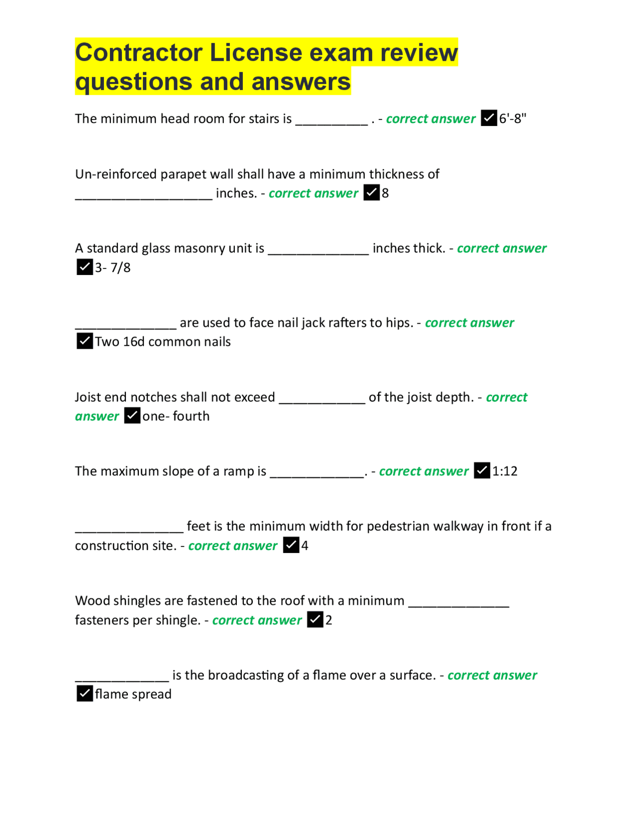 Contractor License Exam Review: Questions and Answers | Exams Nursing ...