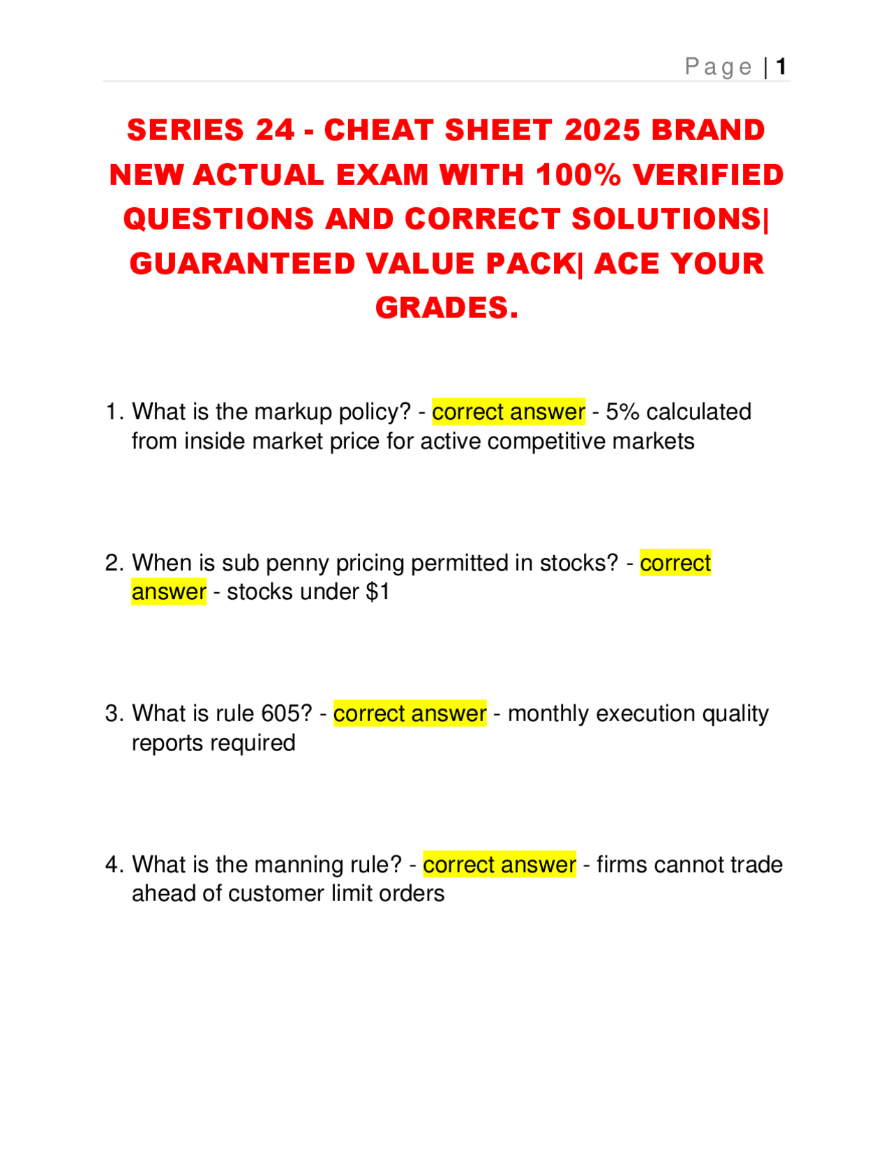 SERIES 24 - CHEAT SHEET 2025 BRAND NEW ACTUAL EXAM. | Exams Marketing ...