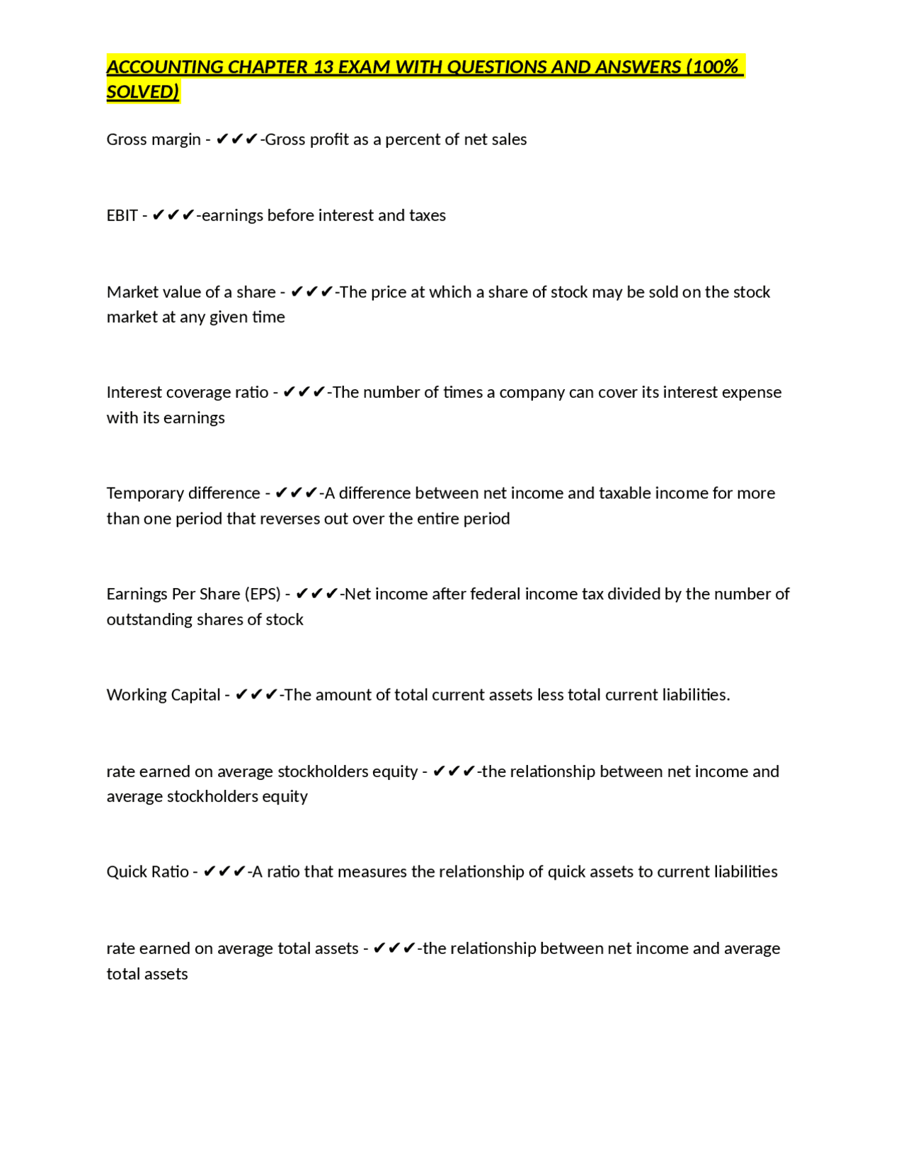 Accounting Chapter 13 Exam: Definitions and True/False Questions ...
