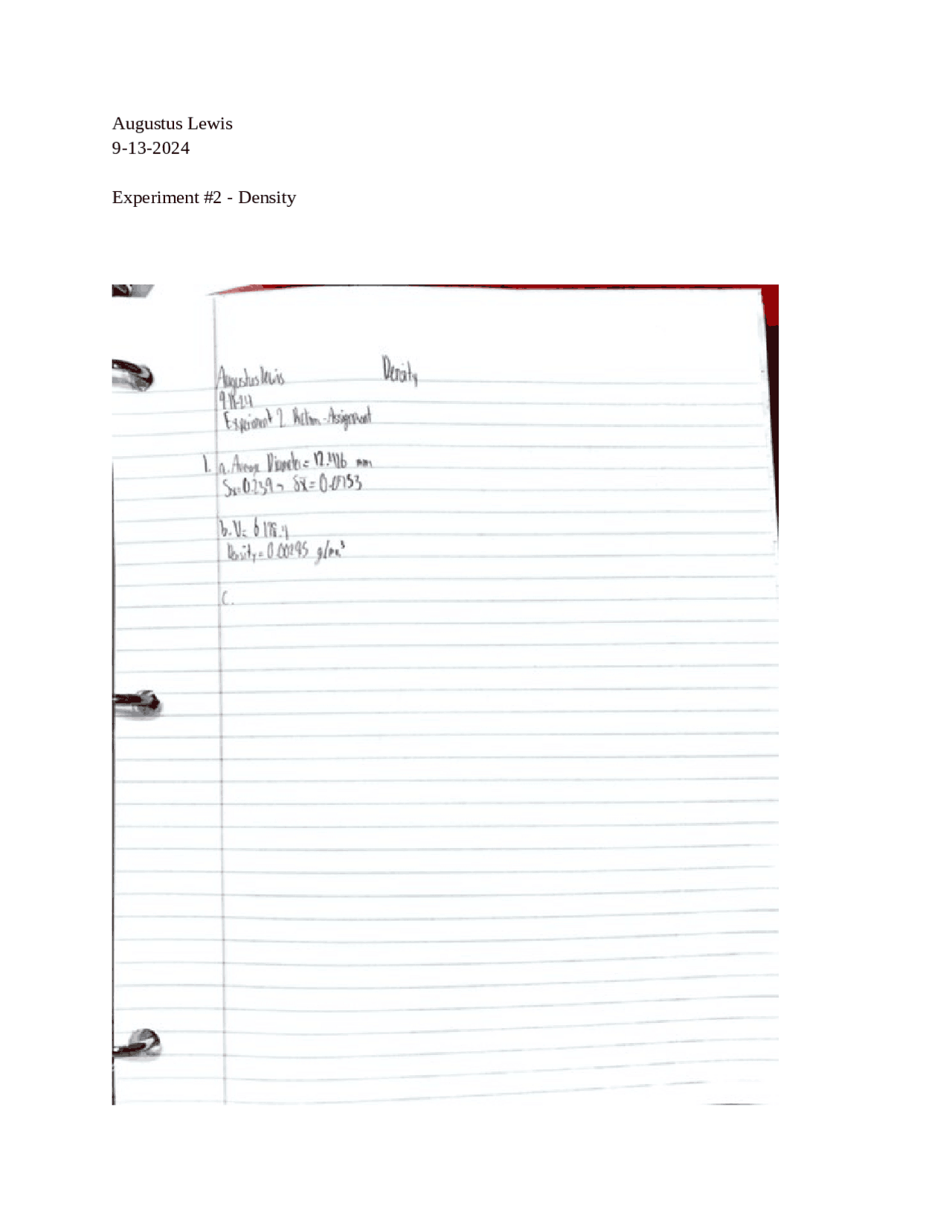Density Lab for physics | Lecture notes Physics | Docsity