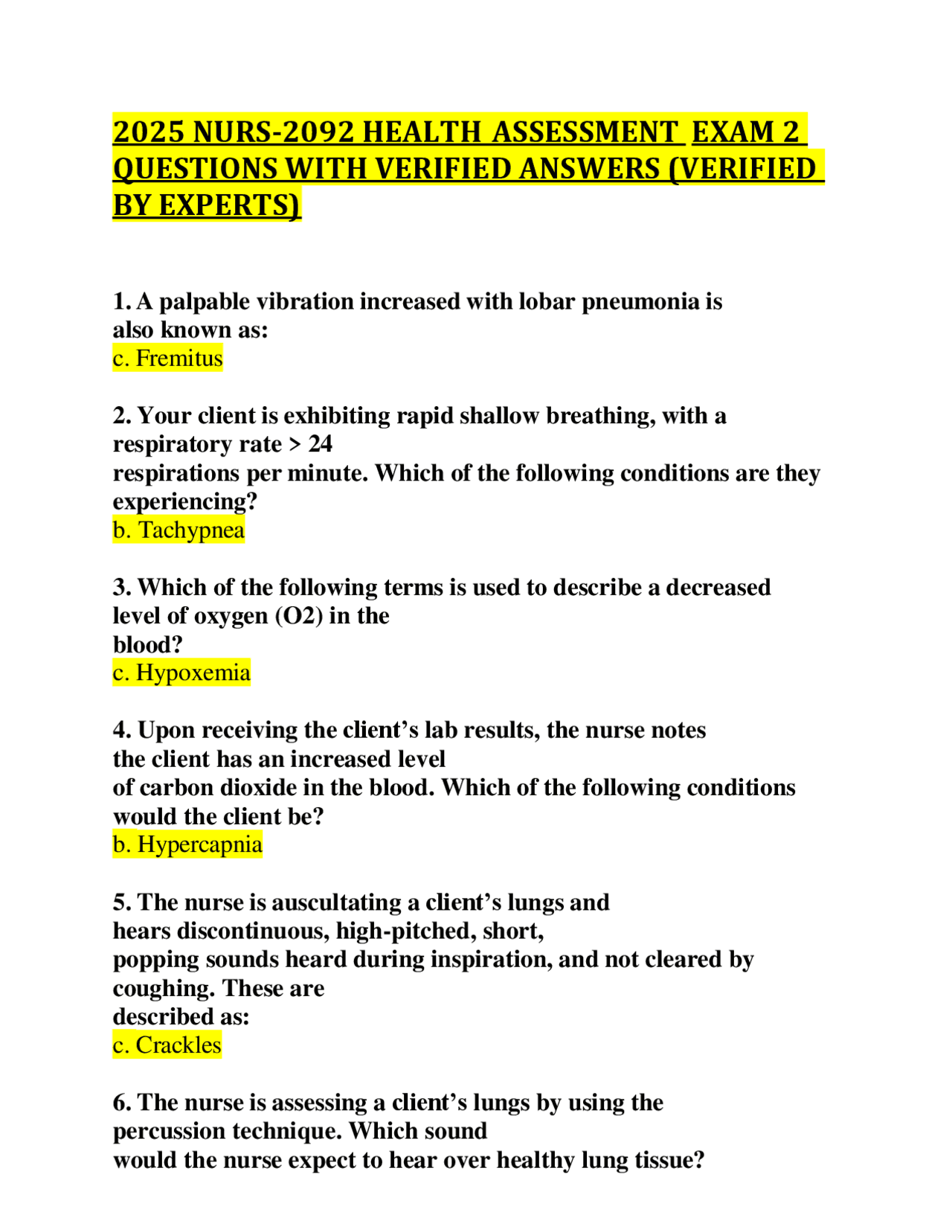 2025 NURS-2092 HEALTH ASSESSMENT EXAM 2 QUESTIONS WITH VERIFIED ANSWERS ...