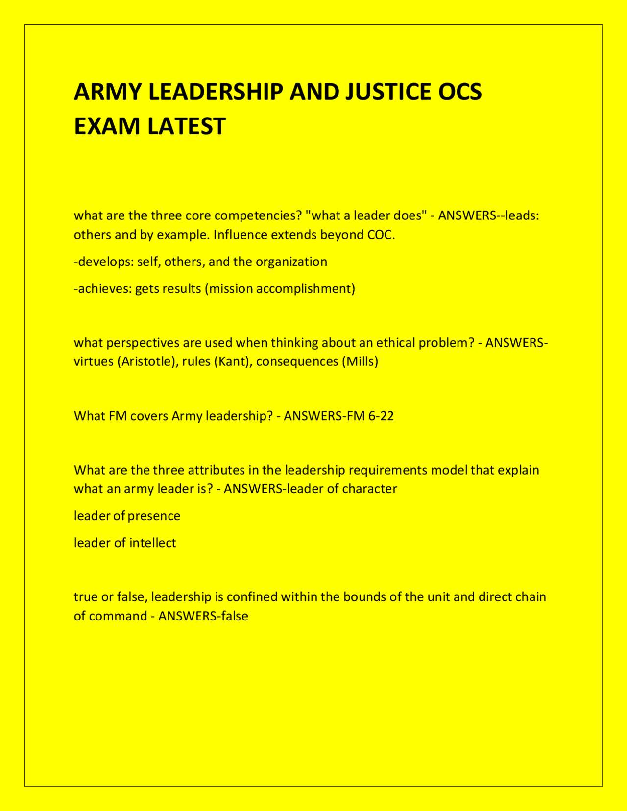 Army Leadership and Justice: A Comprehensive Q&A Guide | Exams Military ...