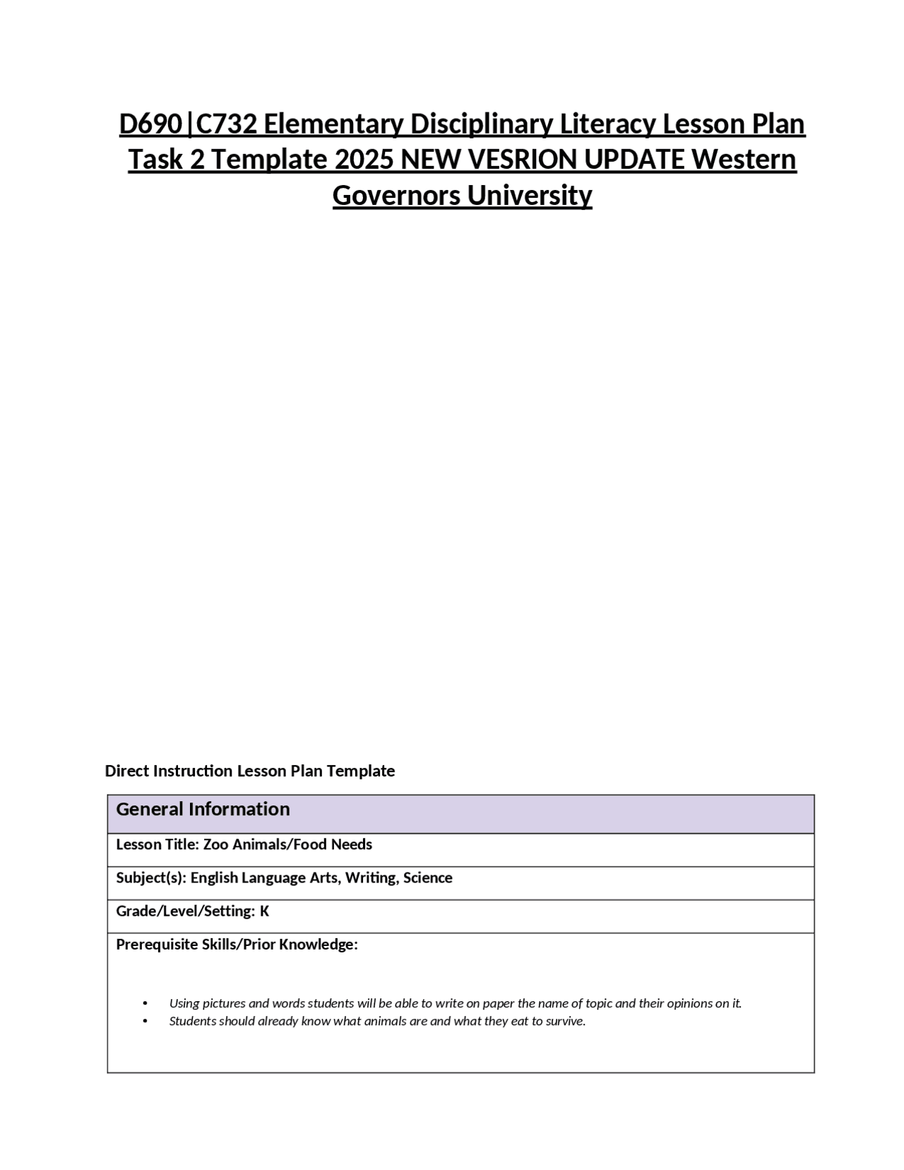 D690 C732 Elementary Disciplinary Literacy Lesson Plan Task 2 Template ...