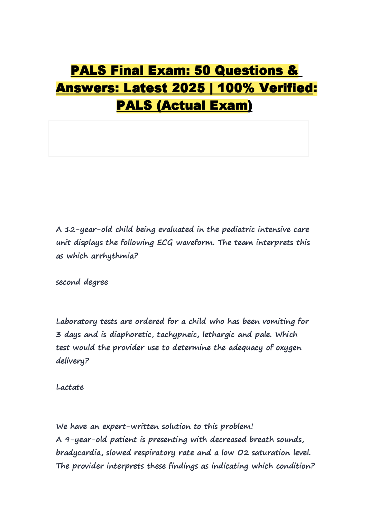 PALS Final Exam: 50 Questions & Answers: Latest 2025 | 100% Verified ...