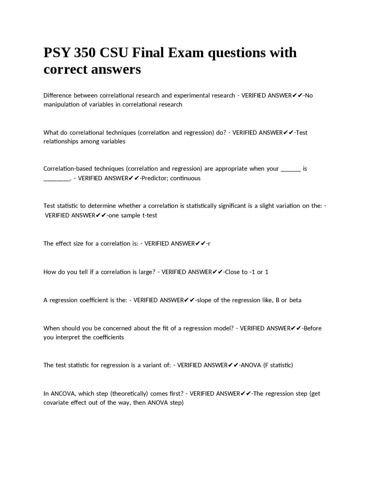 PSY 350 CSU Final Exam questions with correct answers. | Exams ...