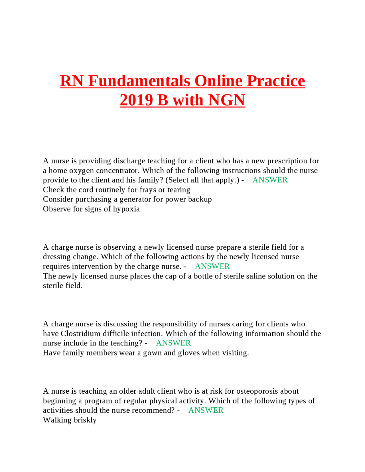 Rn Fundamentals Online Practice 2019 B