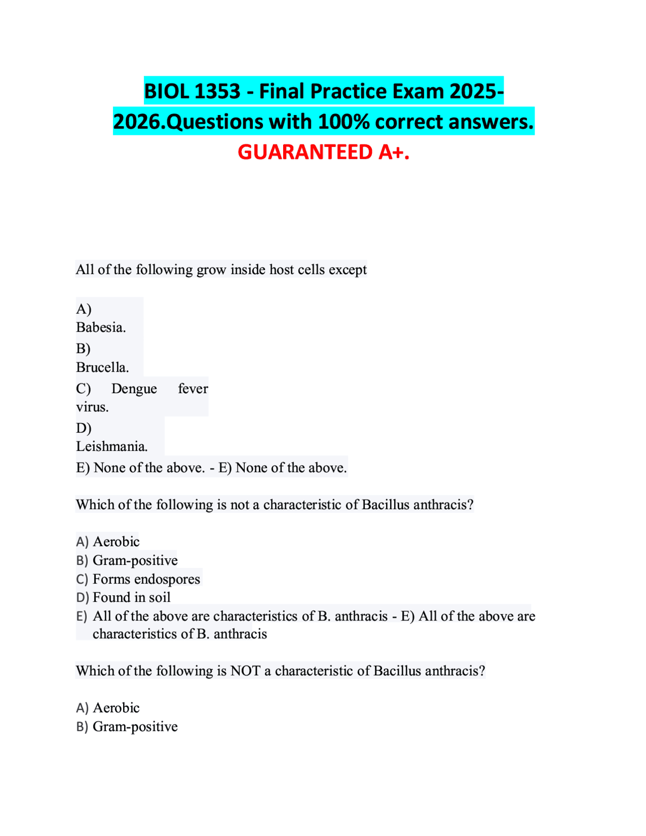 BIOL 1353 - Final Practice Exam 2025 2026.Questions with 100% correct ...