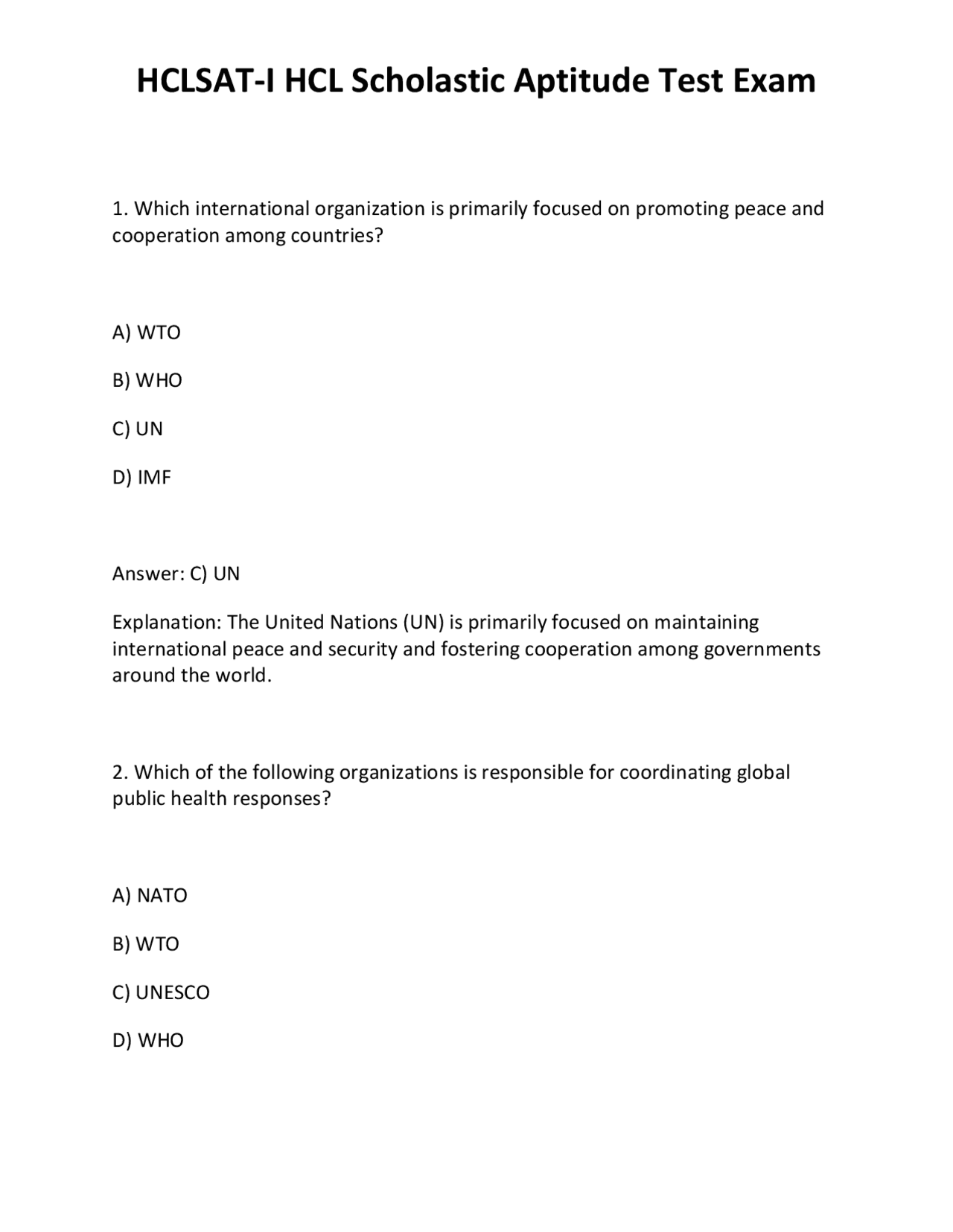 HCLSAT-I HCL Scholastic Aptitude Test Exam | Exams Technology | Docsity