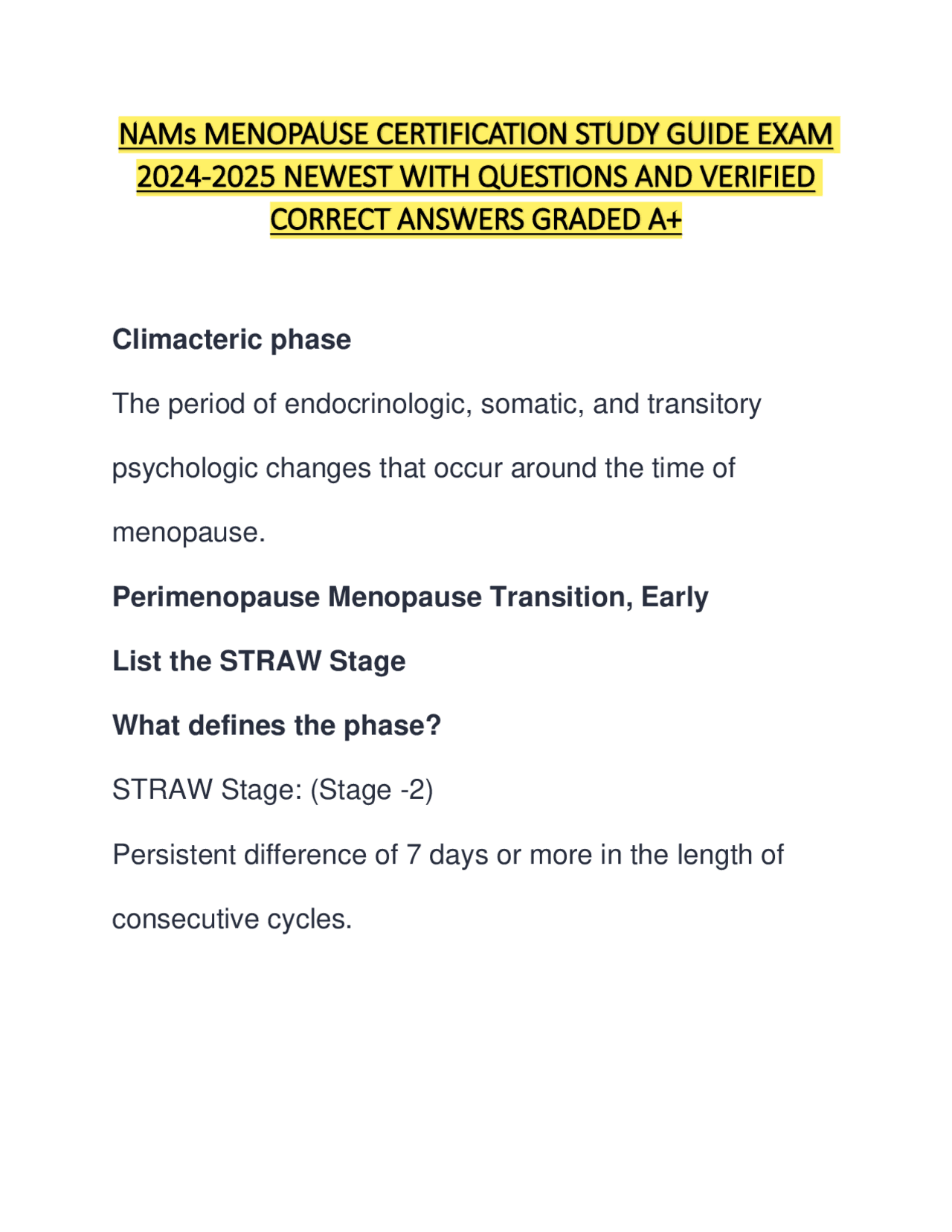 NAMs MENOPAUSE CERTIFICATION STUDY GUIDE EXAM 2025-2026 NEWEST WITH ...
