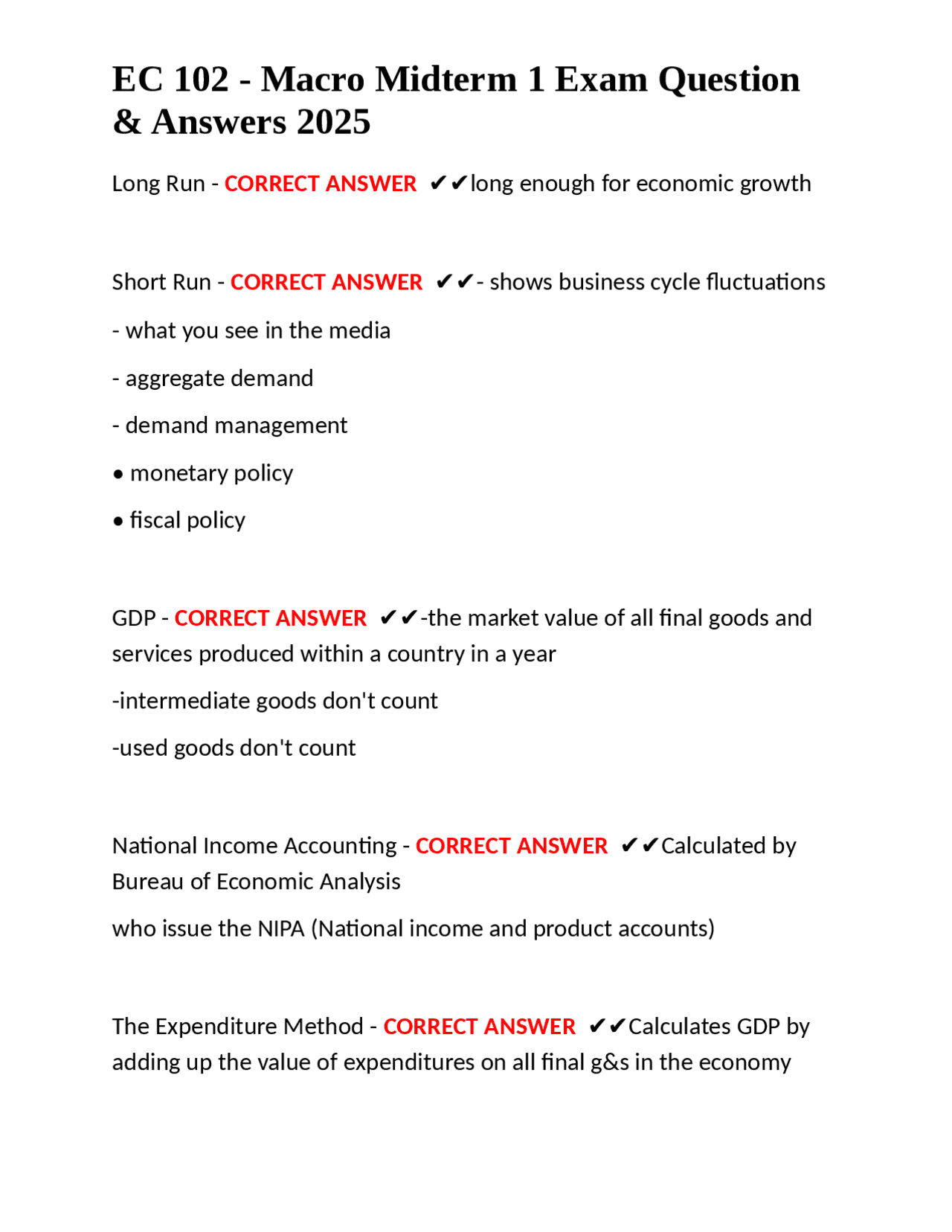 EC 102 Macroeconomics Midterm 1 Exam Questions and Answers | Exams ...