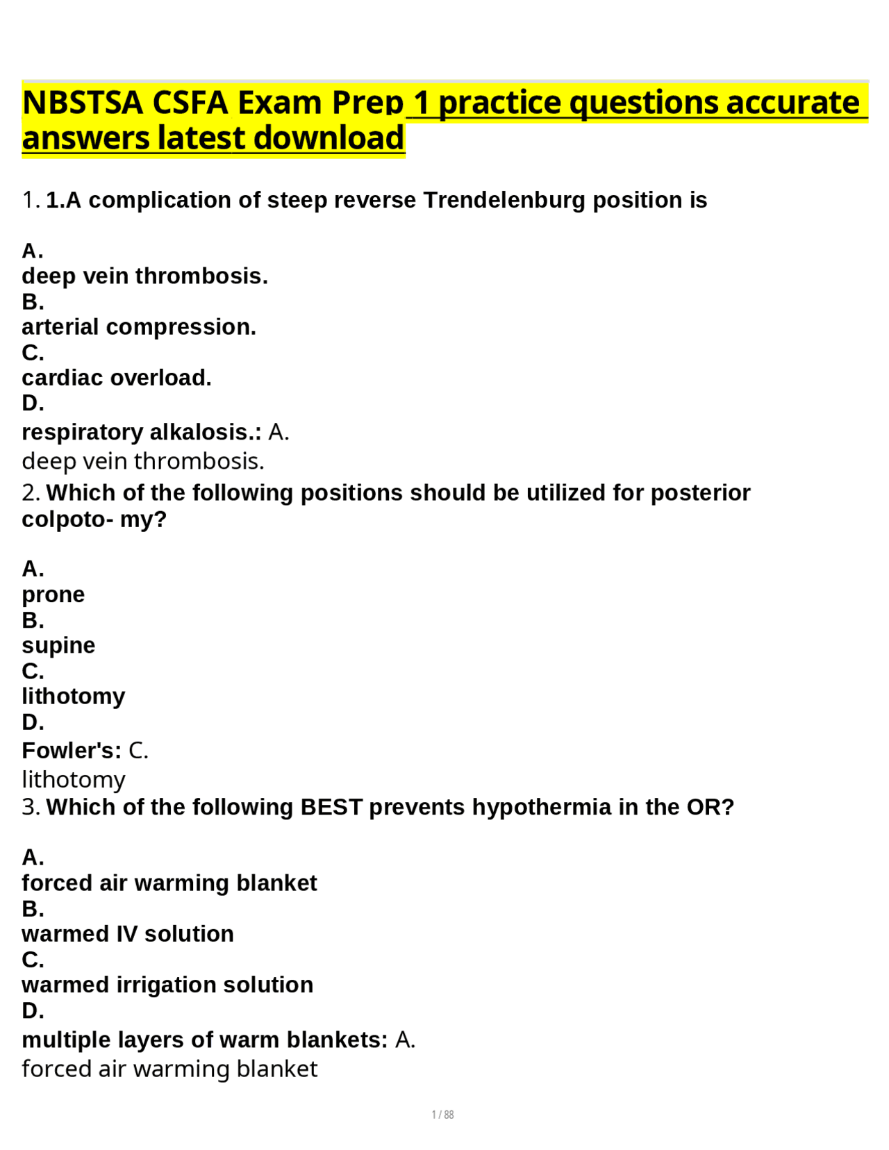 NBSTSA CSFA Exam Prep 1 practice questions accurate answers latest ...