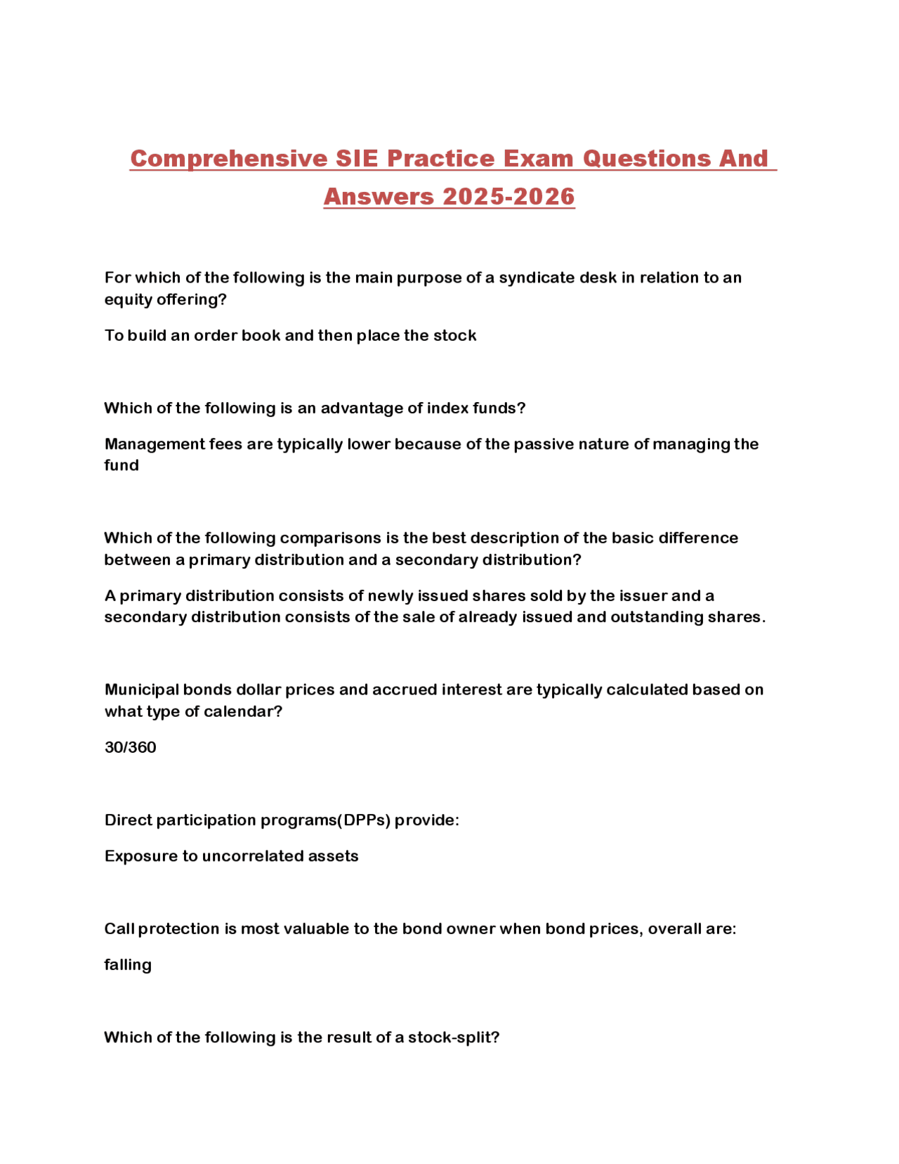 Comprehensive SIE Exam Practice Questions and Answers 2025-2026 | Exams ...