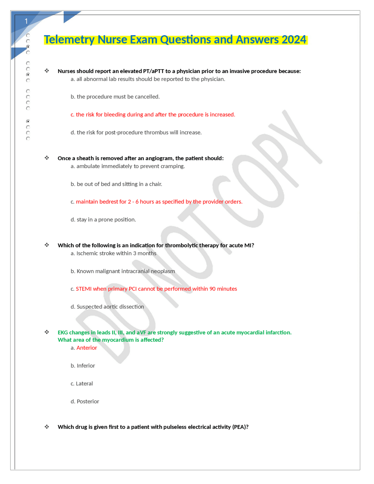 Telemetry Nurse Exam Questions and Answers 2024: A Comprehensive Review ...