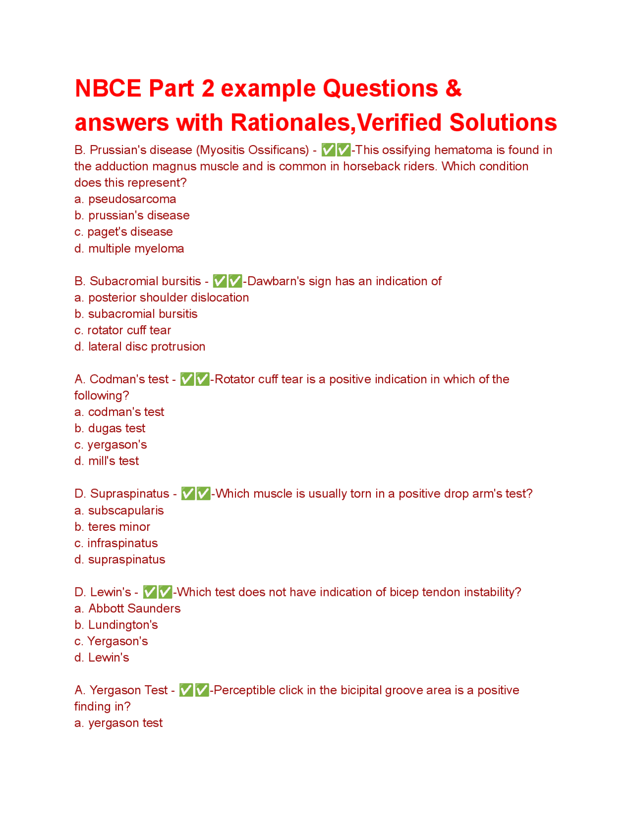 NBCE Part 2 example Questions & answers with Rationales , Verified ...