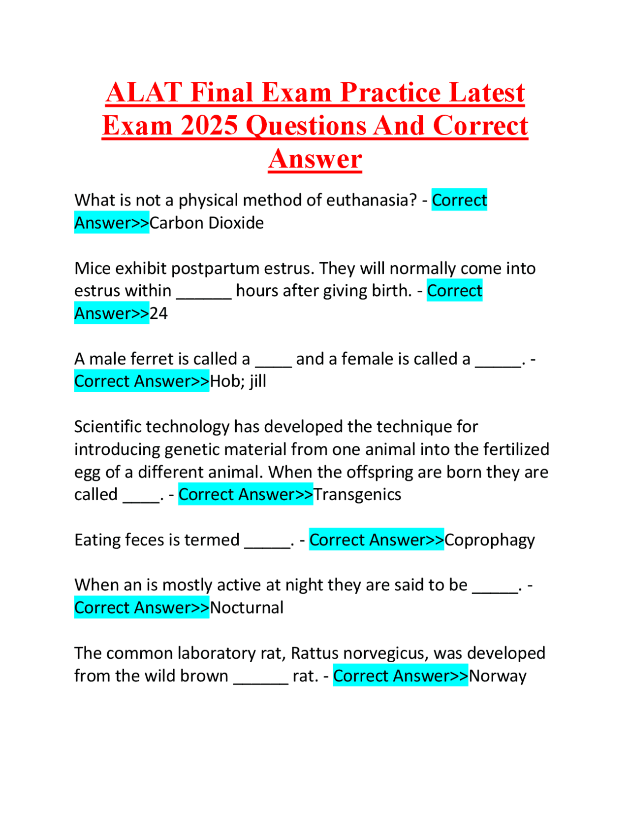 ALAT Final Exam Practice Latest Exam 2025 Questions And Correct Answer ...