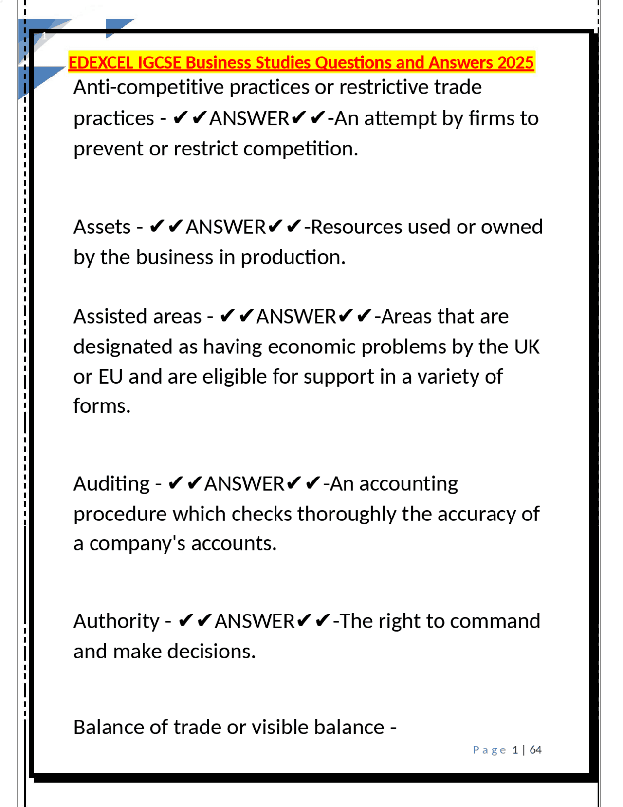 EDEXCEL IGCSE Business Studies Questions and Answers 2025 | Exams ...