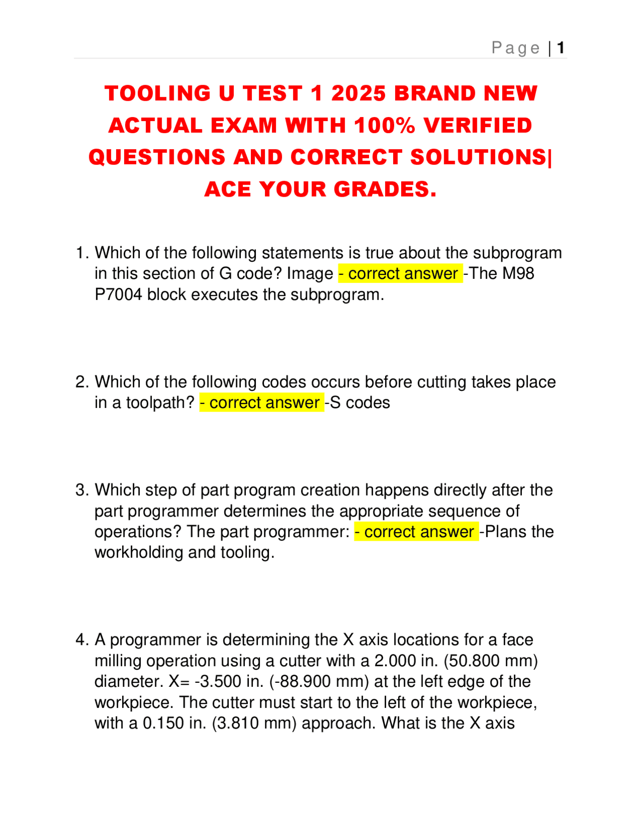 TOOLING U TEST 1 2025 BRAND NEW ACTUAL EXAM. | Exams Advanced Education ...