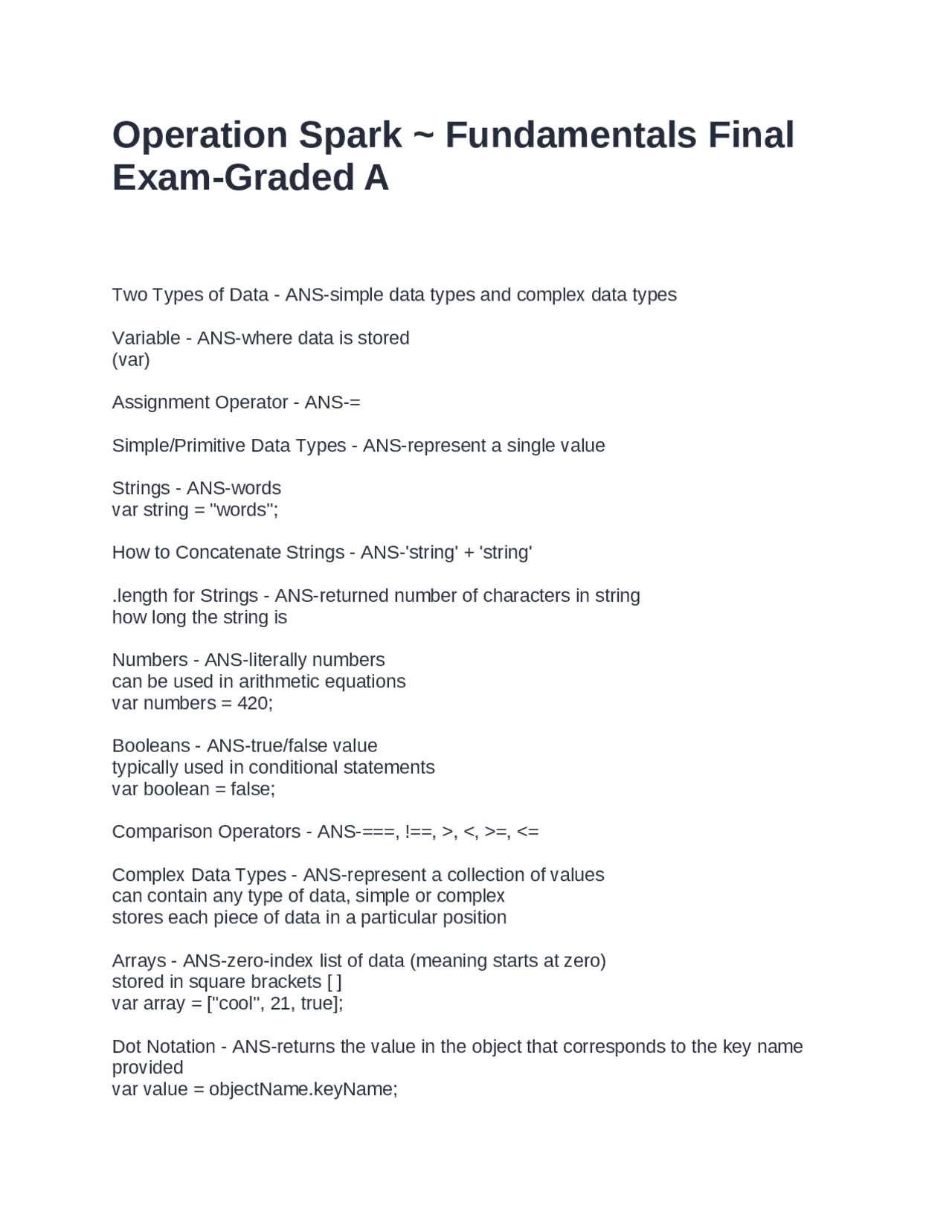 Operation Spark Operation Spark ~ Fundamentals Final Exam-Graded A | Exams Advanced ...